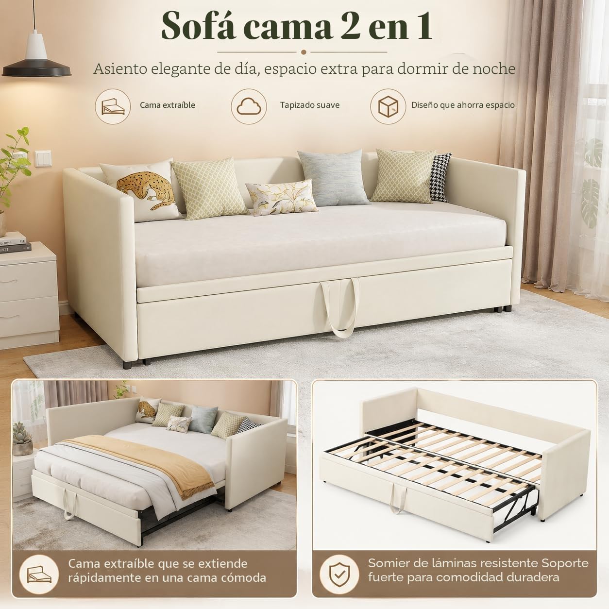 Sofá Cama Multifuncional Extensible 90/180 x 200 cm, sofá de 2 plazas con función de Dormir y somier, tapizado en Terciopelo, Ideal para salón y habitación de Invitados (sin colchón)