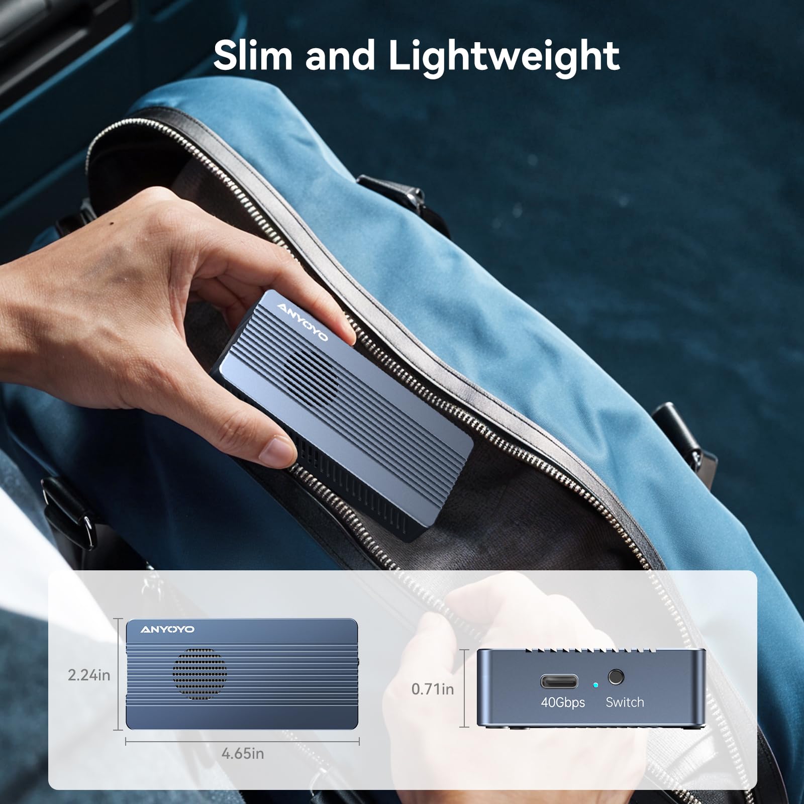 40Gbps M.2 NVMe SSD Gehäuse mit Lüfter, ANYOYO NVMe Gehäuse für Thunderbolt 4/3 kompatibel für PCIe 2280 M-Key (B+M Key), USB C Aluminium SSD Gehäuse kompatibel für USB 4/3,2/3,1/3,0/2,0(TBU405Pro M1)