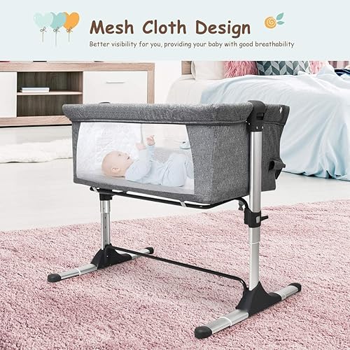 Miniatura 5 de BABY JOY Cuna junto a la cama para bebé, cuna portátil de viaje con moisés lateral con bolsa de transporte, moisés para recién nacidos a bebés, cuna