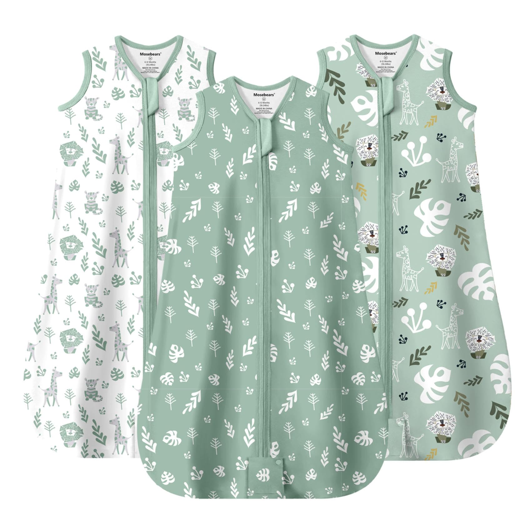 Mosebears Sacco nanna Estivo per Bambini, 0,5 Tog 100% Cotone Traspirante (LightGreen, M (6-12 mesi))