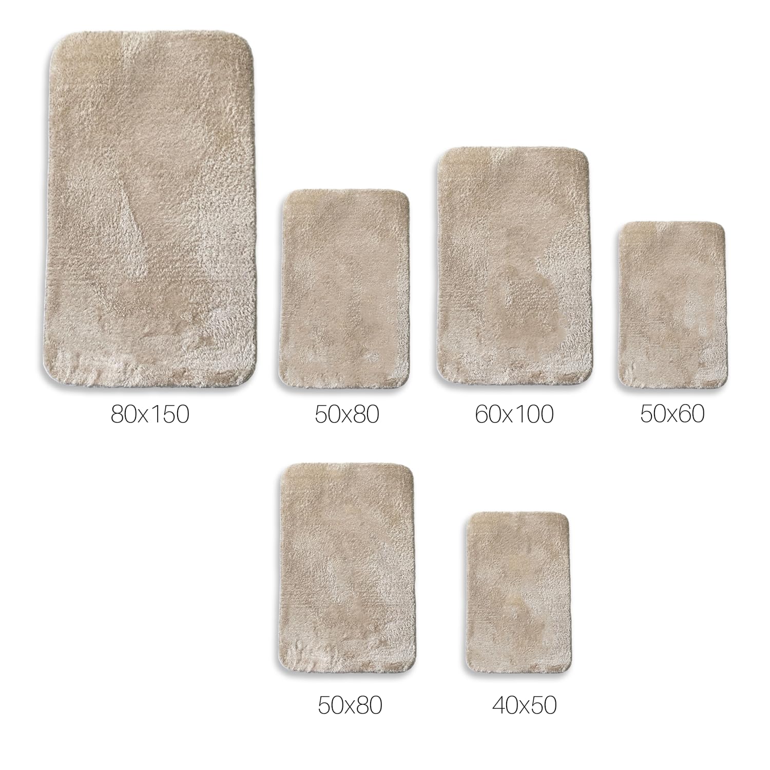 Beige rutschfeste Badematte Set 2er (80x150 cm) + (50x80 cm)| Plüsch Badteppich | Weiche Bad- und Duschvorleger | Maschinenwaschbar, Schnell Trocknend Badvorleger Relax