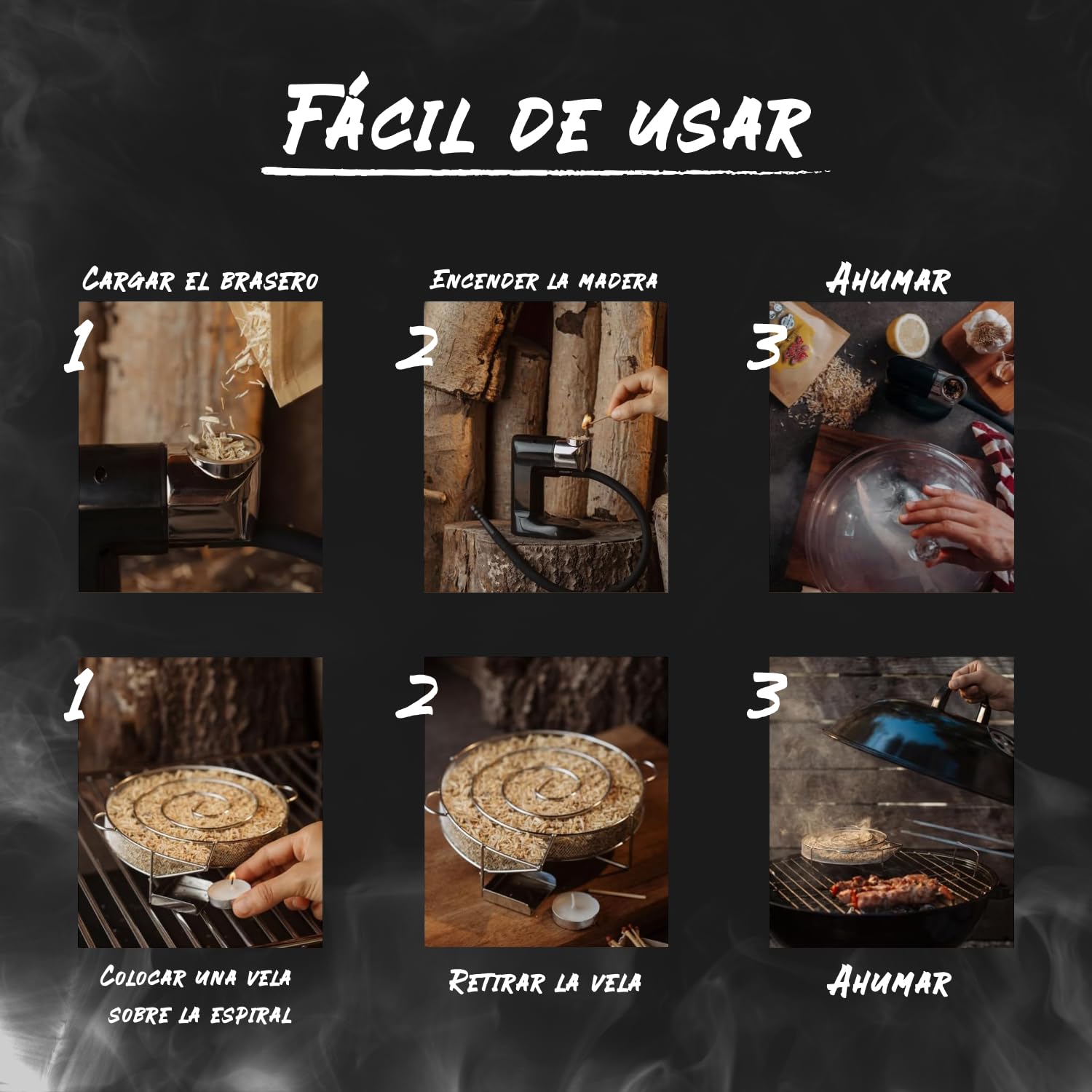 BWAY Madera para Ahumador de Alimentos Profesional - Olivo, Naranja, Almendra, Limón, Nuez y Roble (6 x 400 ml)- Ebook de Regalo con 20 Recetas - Regalos para Chefs - Ideales para Ahumar