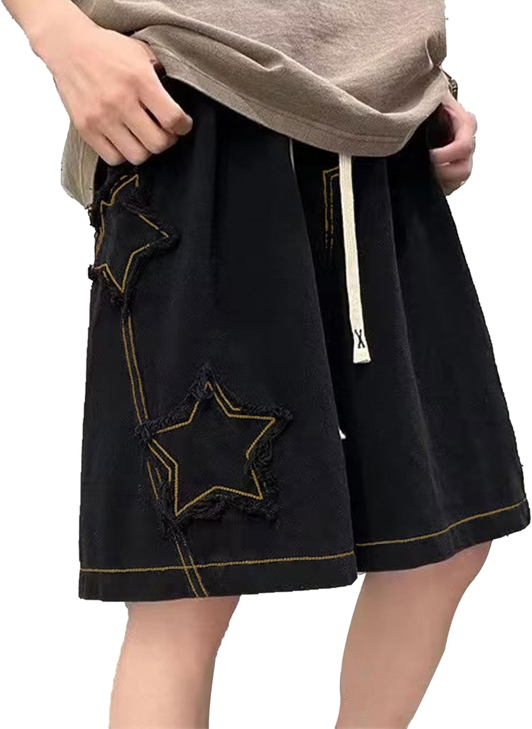 Women Mid Thigh Denim Short High Waist Summer Casual Loose Straight Leg Unisex Streetwear Jeans Shorts Black XXL - Image 2