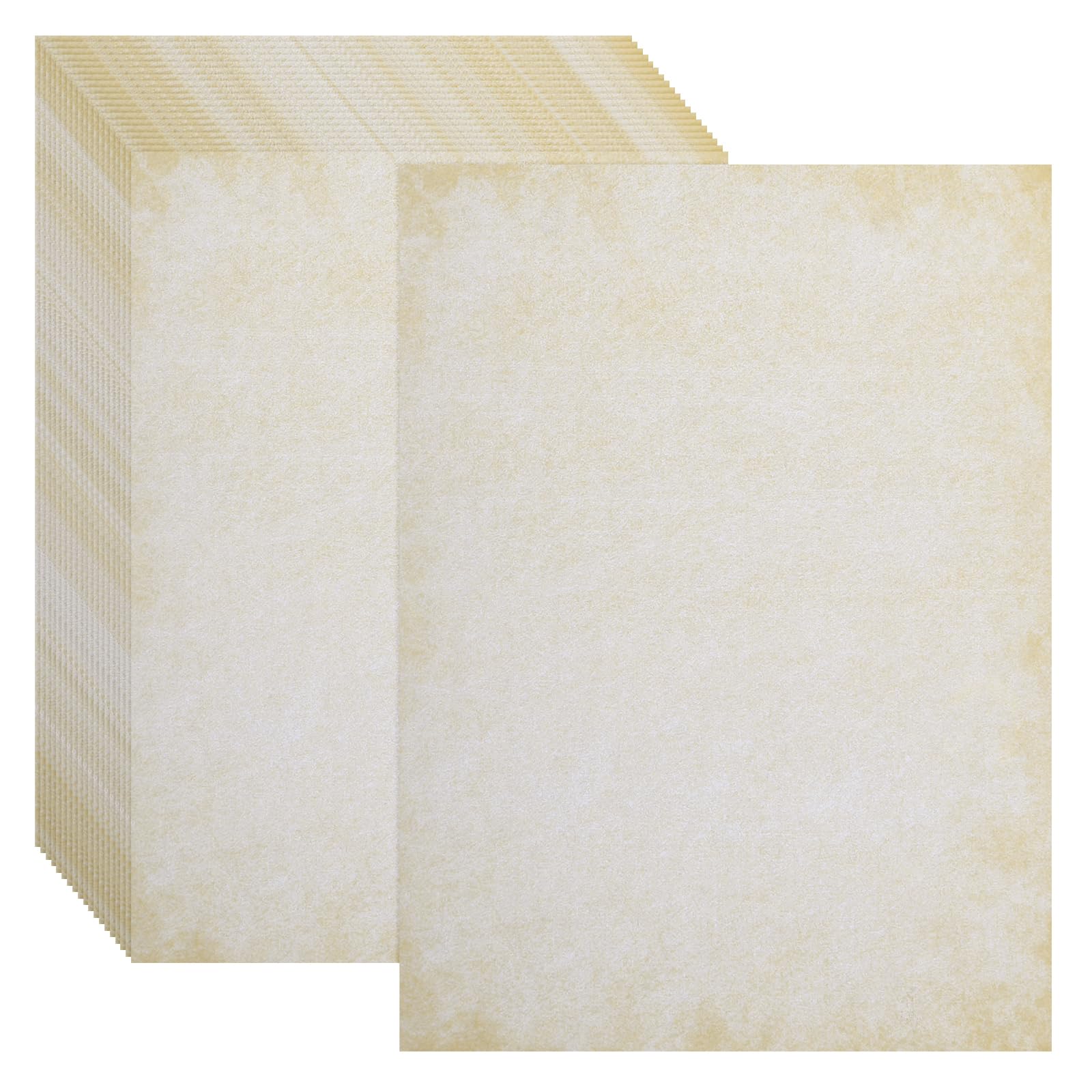 sourcing map 24 Sheets Vintage Cotton Paper Printer Edge Paper Thick 120 GSM, Classic Aged Map for Letter Writing, Invitations, Wedding-8 x 11 Inch,Light Yellow