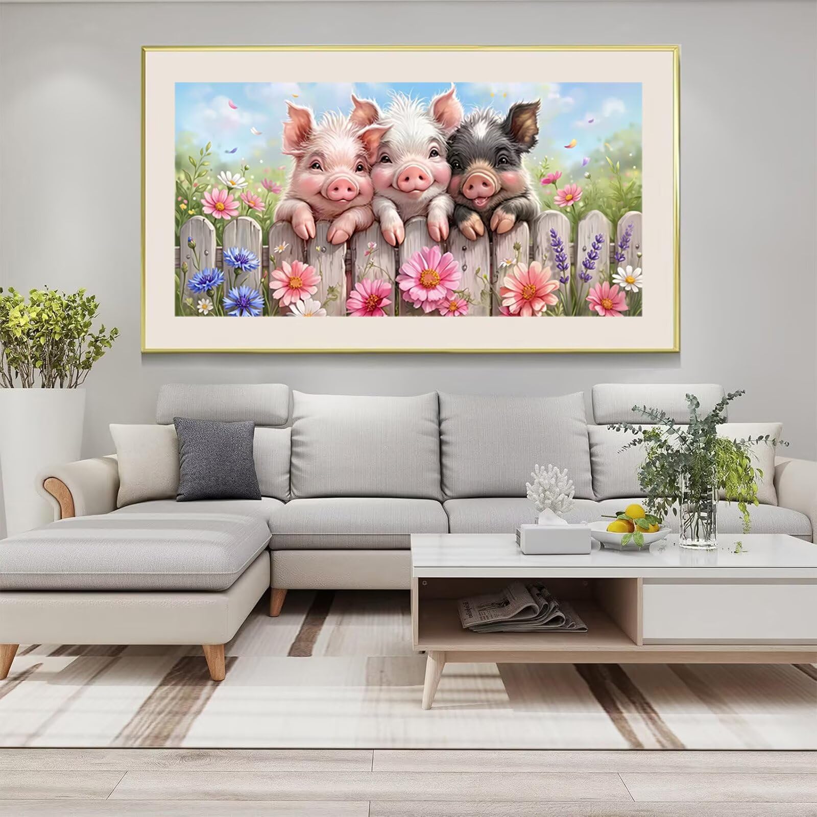 Diamond Painting Tier Diamond Painting Erwachsene XXL Schwein, 5D Full Runder Drill Diamanten Malen Nach Zahlen DIY Set Mosaik Bastelset Kreativ Set für Erwachsene Home Decor Wanddeko 80x160cm,Cod-961