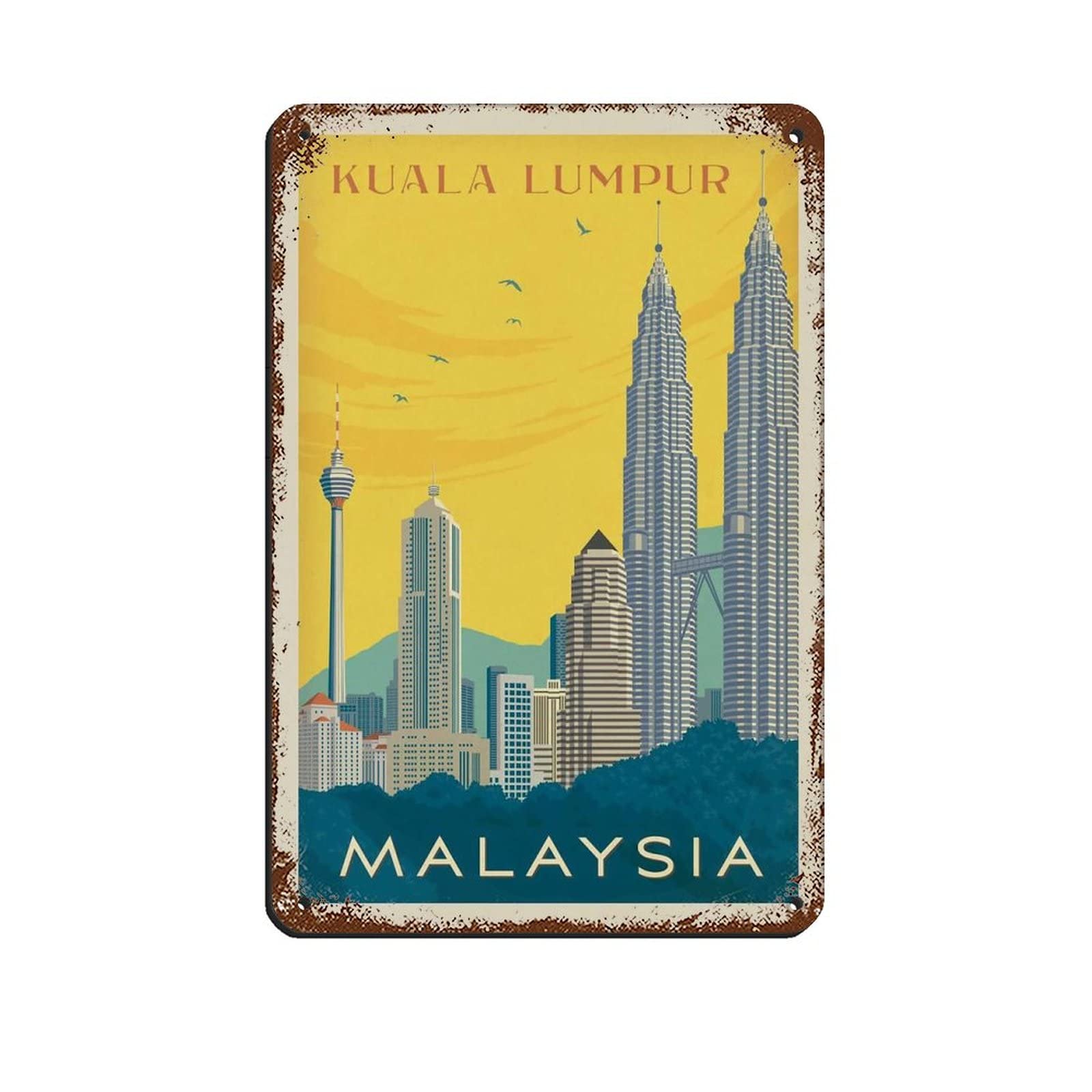 Oudrspo Malaysia KUALA LUMPUR Vintage Travel Poster Tin Sign Vintage Metal Pub Club Cafe Bar Home Wall Art Decoration Poster Retro 8x12inch