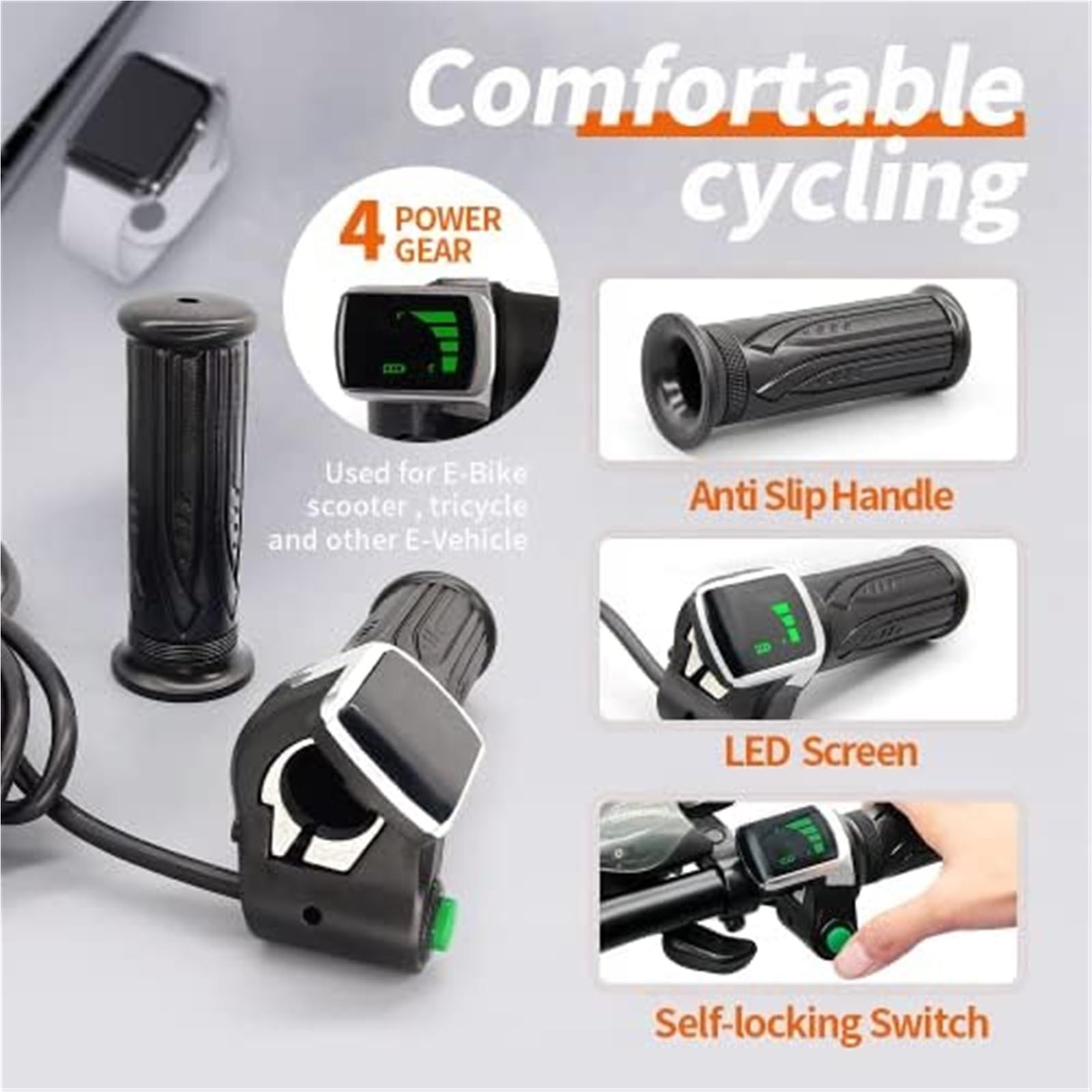 Ebike Thumb Throttle 122DX 36V48V Acceleratore destro ebike 6Pin SM Connector, for parte di bicicletta elettrica e accessori Scooter Acceleratore a pollice per scooter(BLACK 36V)