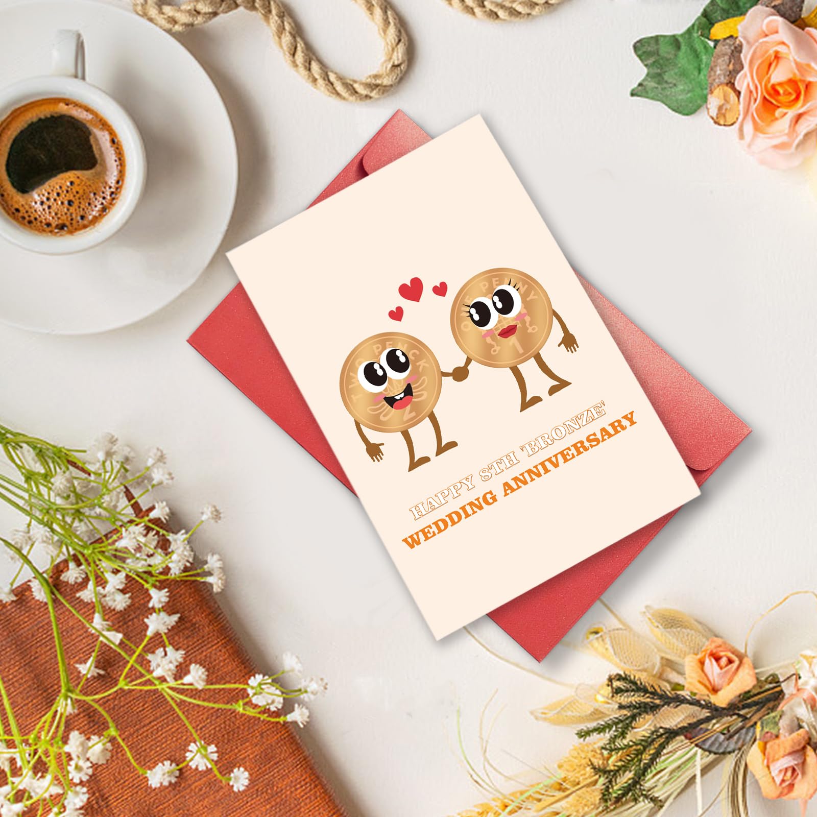 Gevinna Funny 8th Anniversary Card for Him Her, Bronze Wedding