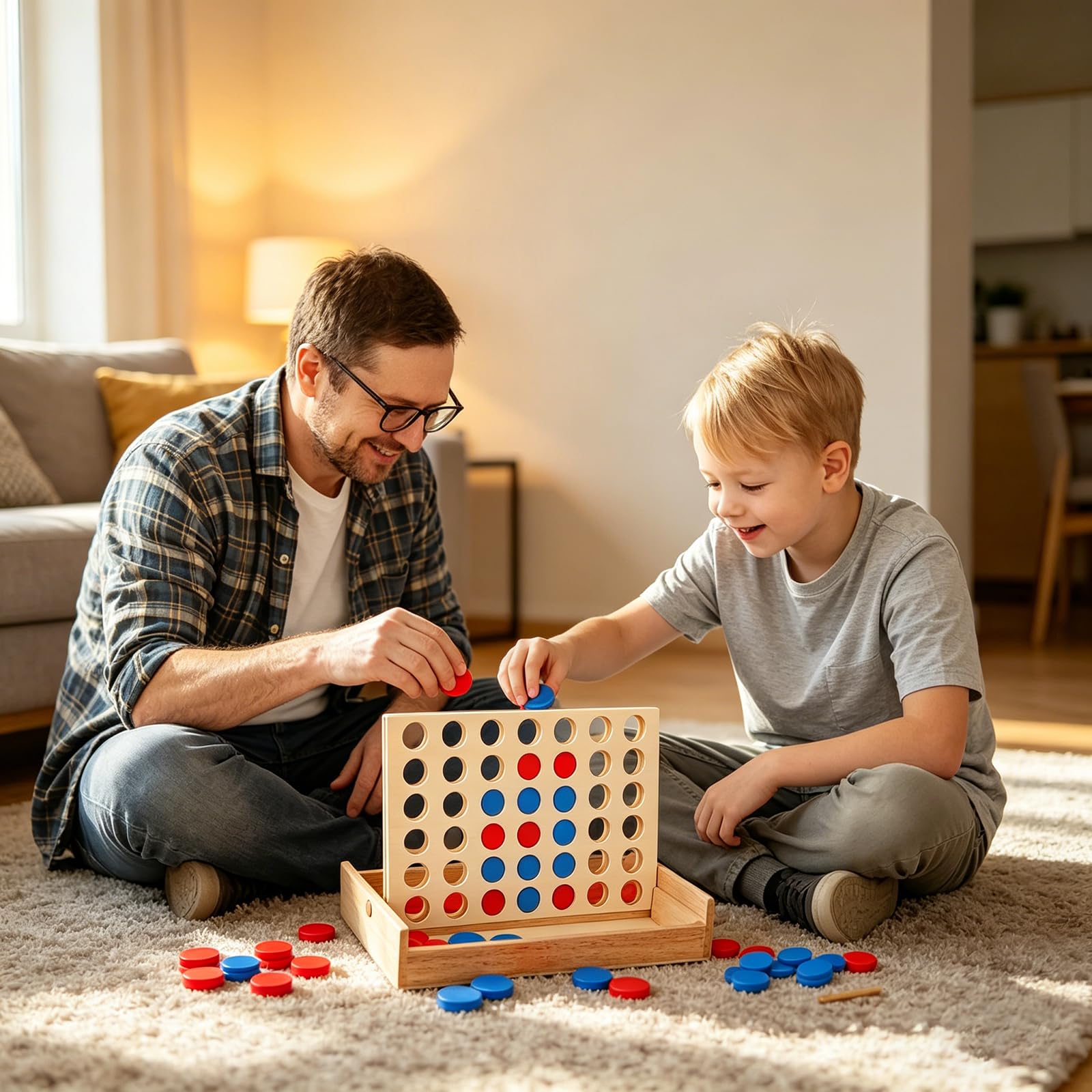 APOMOONS Vier gewinnt Holz gra planszowa strategiczna dla 2 graczy, edukacyjne prezenty (drewno)