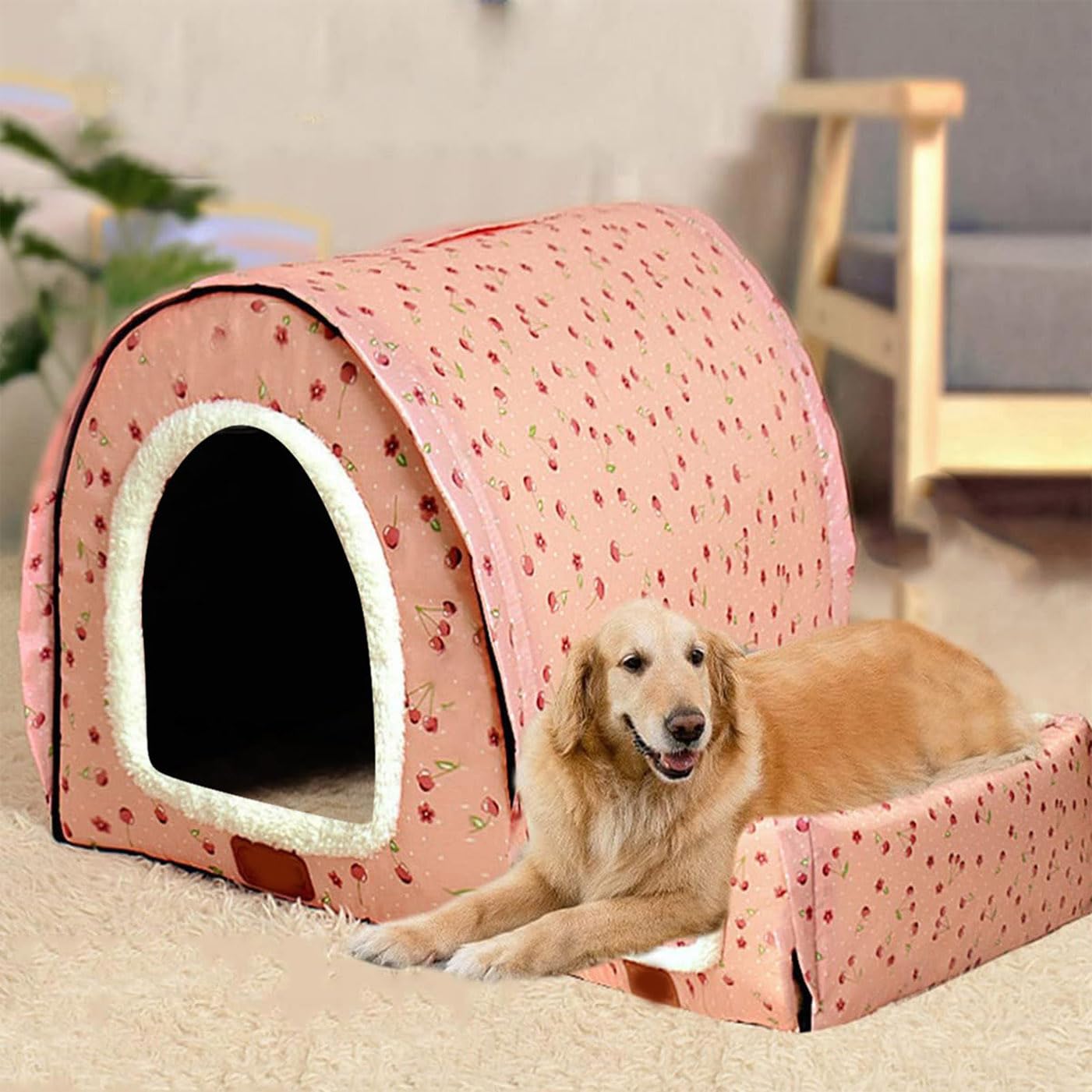 qing yun Large Dog House Kennel Luxury Warm Dog Cushion Bed,XL XXL Indoor Dog Kennel House Large Dog Bed Cat Cave Igloo Indoor Outdoor Washable (M 45 * 38 * 36cm,E)