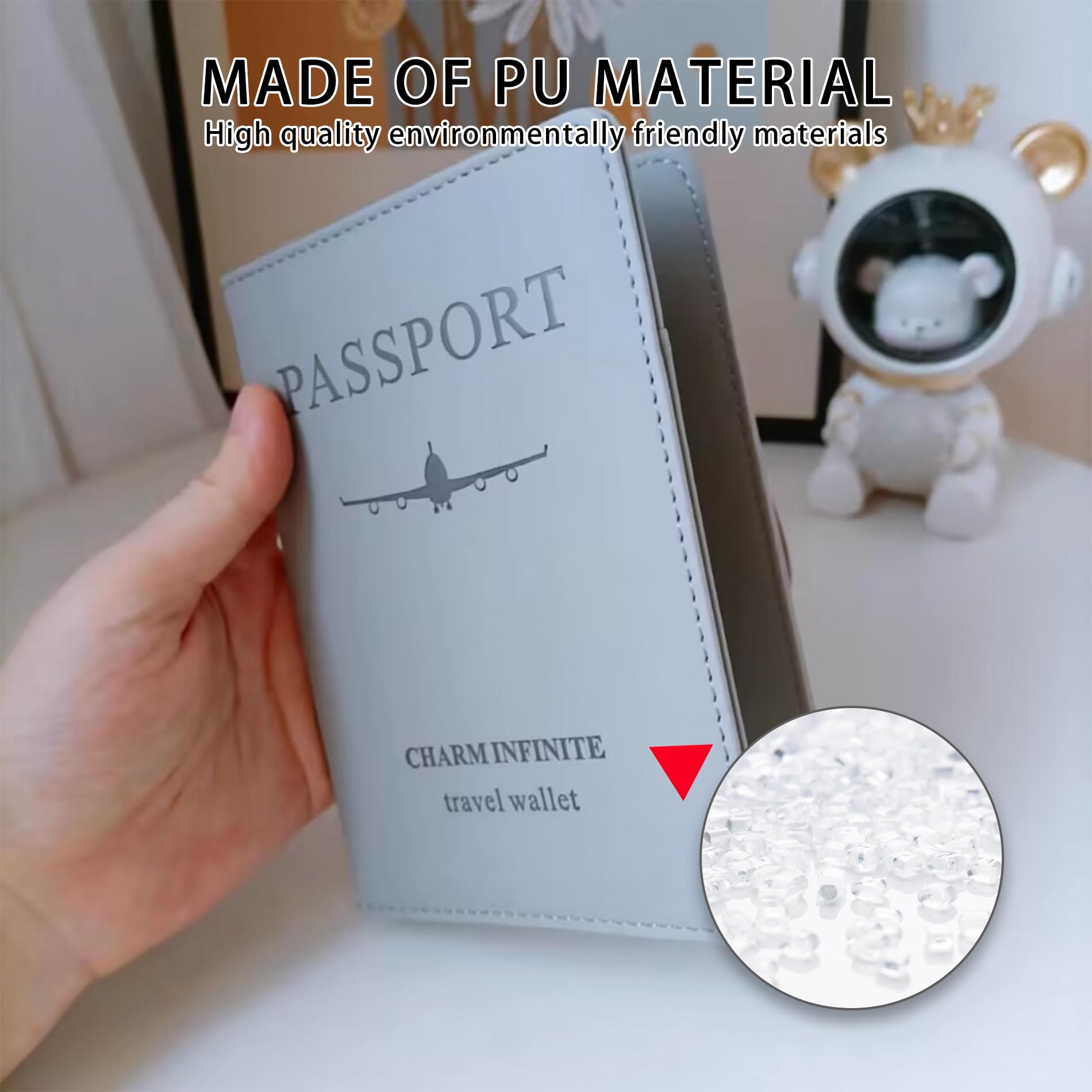 1 Szt. Etui na Paszport z Blokadą RFID,Wysokiej Jakości Materiał Skóropodobny PU z 4 Miejscami na Karty,1 Kieszenią na Monety,2 Miejscami na SIM & 1 Miejscem na Wysuwacz,1 Przegródką na Bilety(Szary)