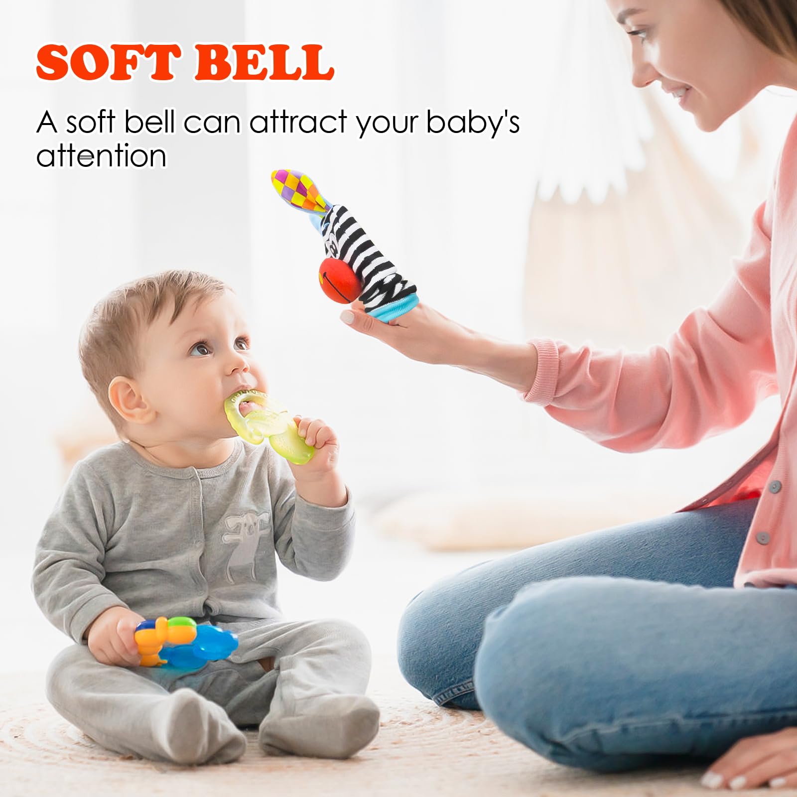 Rseuphiee 4-teiliges Rasselsocken Set Baby - Lernspielzeug 0-12 Monate Mit Handgelenk Rasseln