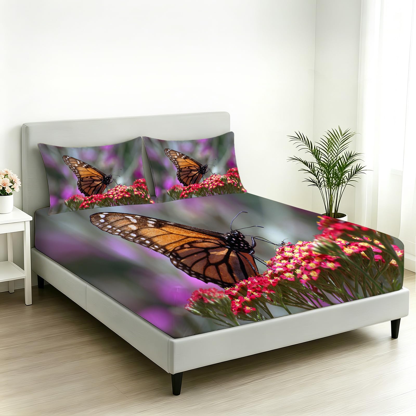Sábana Bajera Ajustable 180 x 200 Mariposa Flores