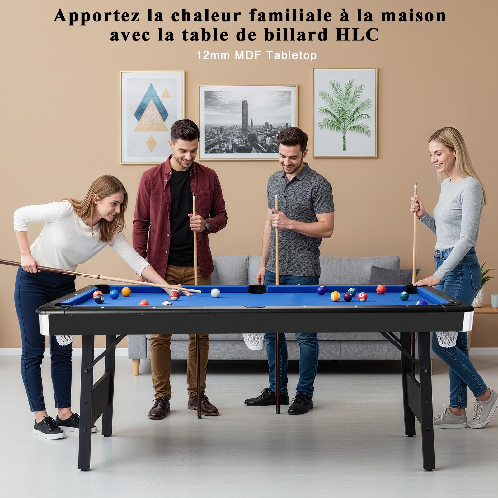 HLC 6FT Table Multijeux Pliable 3 en 1 - Table de Ping-Pong/Billard/Salle à Manger, Livré avec Accessoires de Billard Complets,183× 91× 79cm Adapté aux Adultes et aux Enfants