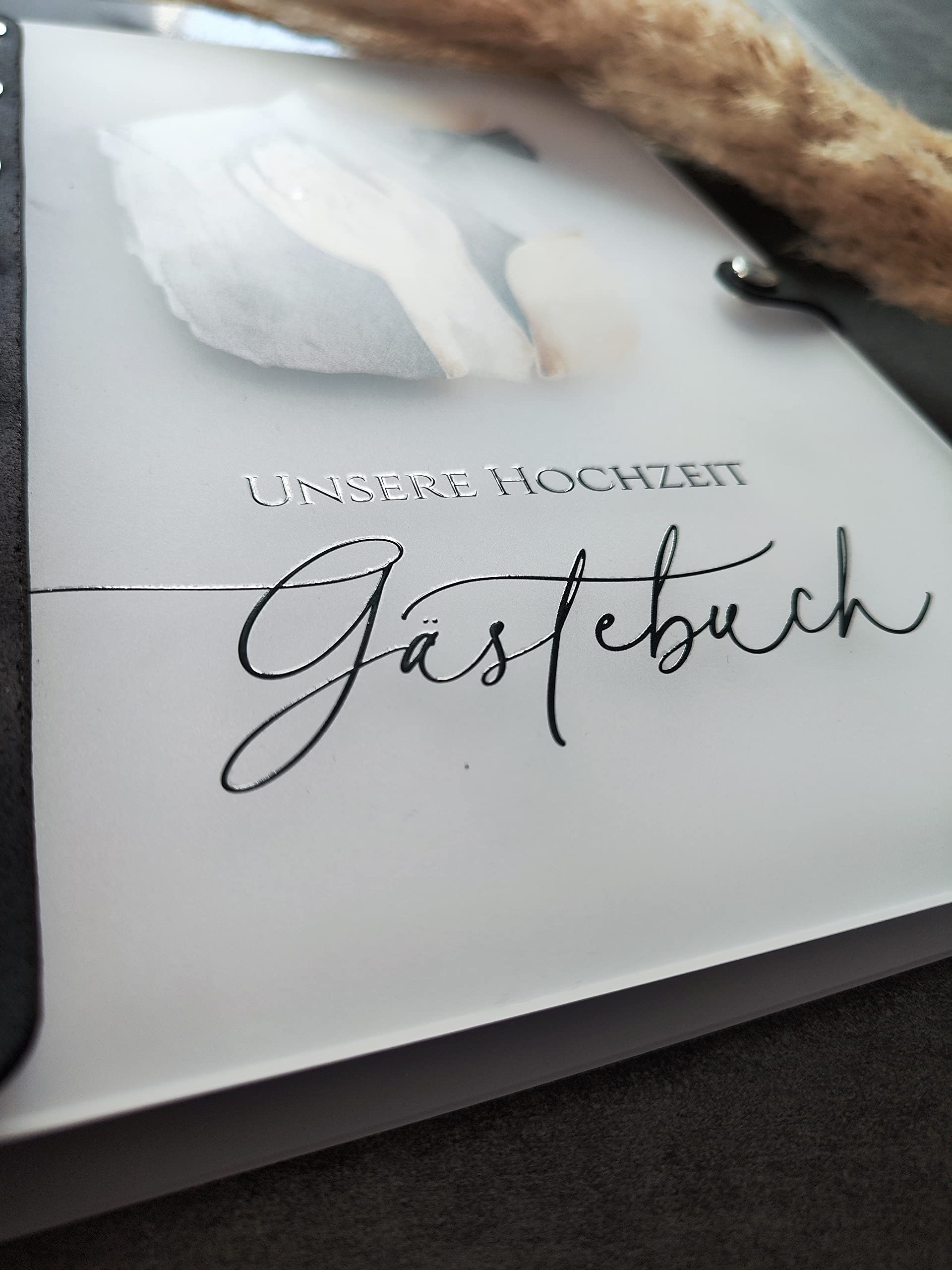 Manschin-Laserdesign Exclusives Hochzeit Gästebuch/Fotobuch aus Acrylglas und Ledereinband mit 50 Blätter (100 Seiten)