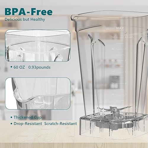 Miniatura 5 de OMMO Licuadora profesional de alta velocidad de 1800 W, con cuchillas de acero inoxidable, tarro sin BPA de 60 onzas para batidos y batidos, hielo y