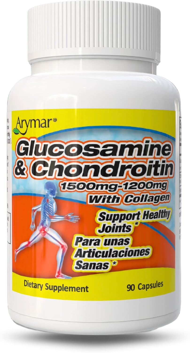Arymar Glucosamine 1500 mg and Chondroitin 1200 mg with Collagen – Joint Health Supplement – 90 Capsules (2, 180 Capsules)