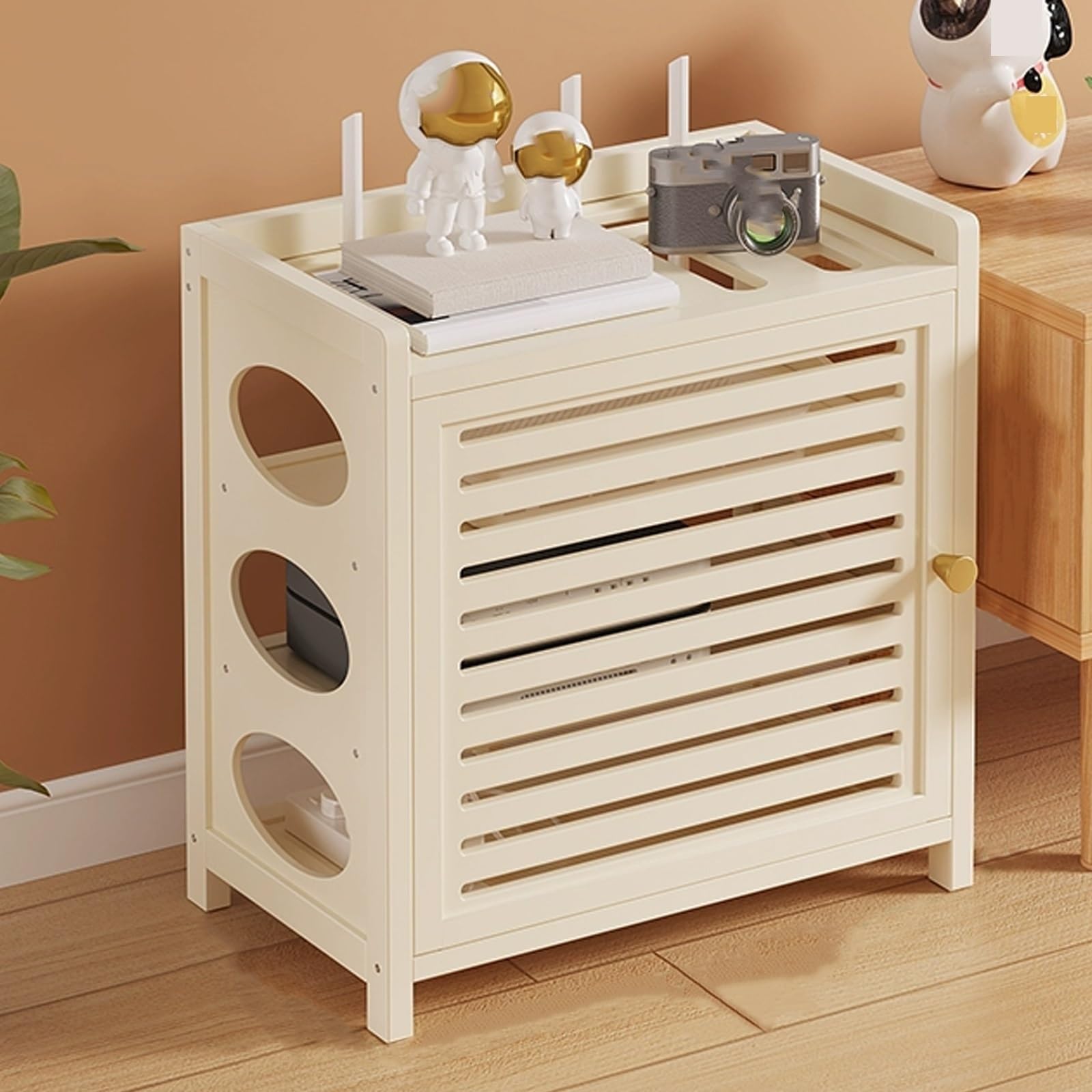 Cache Box Internet en Bois avec Gestion des Câbles 30.5x28x20cm