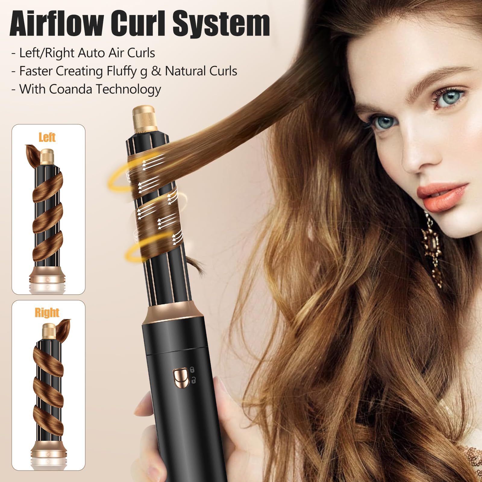 Cepillo Secador de Pelo 5 en 1 1000W Air Styler Multifunción con Ionizador, 3 Temperaturas, Alisa y Seca