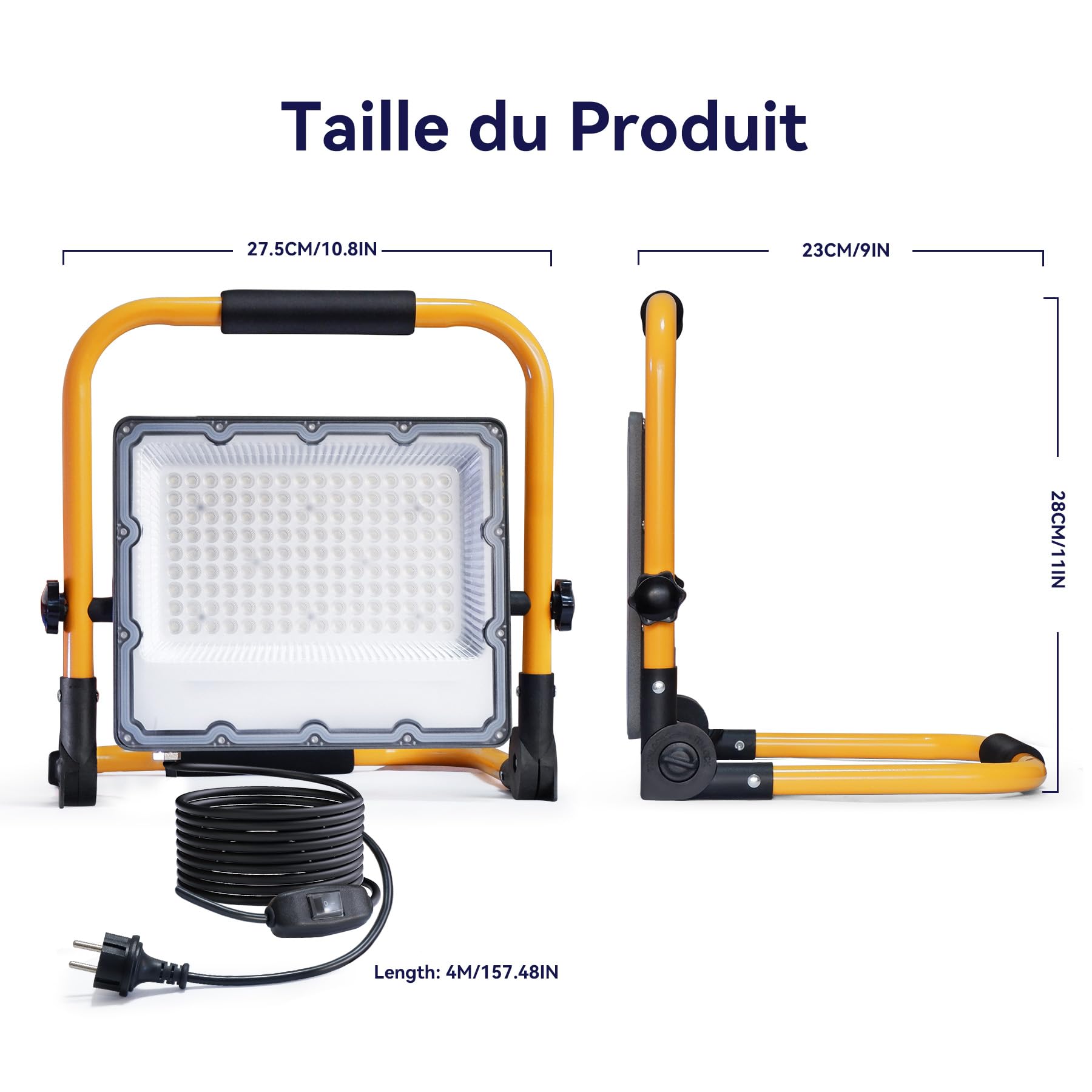 Projecteur LED Chantier 100W avec Interrupteur- Éclairage de Chantier Puissant et Étanche IP66, 6500K 15000 Lumens avec Prise Schuko et Cordon de 4M, Idéal pour Travaux Intérieurs et Extérieurs