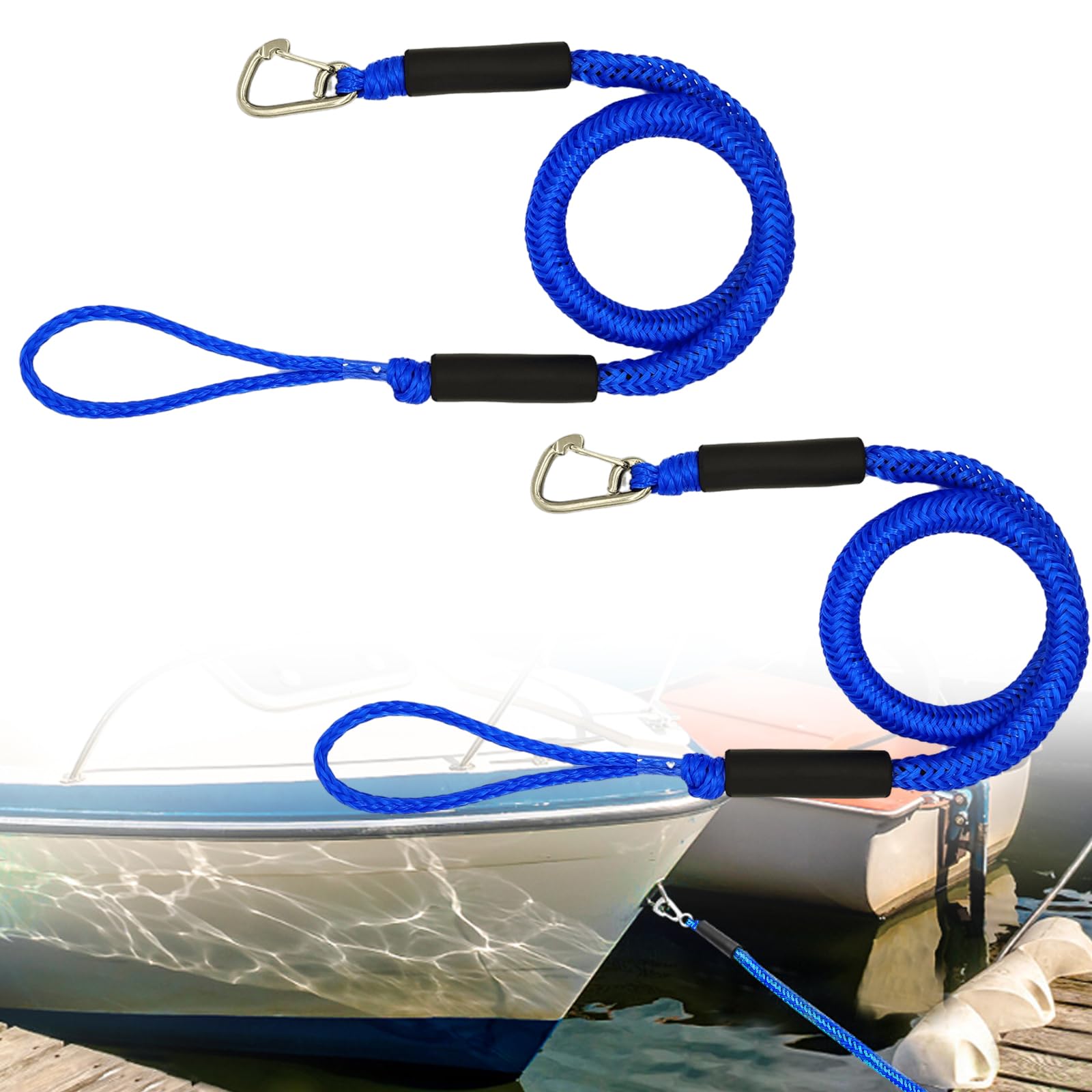 2 Pezzi di Corda di Ormeggio per Barche, Accessori per Barche, Corda di Ormeggio con Occhiello e Gancio, Corda di Ormeggio, Accessori per Ancora per Barche, per Barche, Kayak, Jetski, Pontone, Canoa