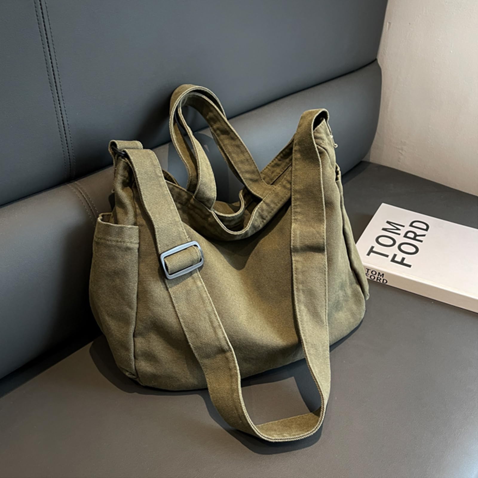 X SIM FITNESSX Borsa a tracolla unisex, in tela, per uso quotidiano, ufficio, scuola, viaggi, verde, Rétro