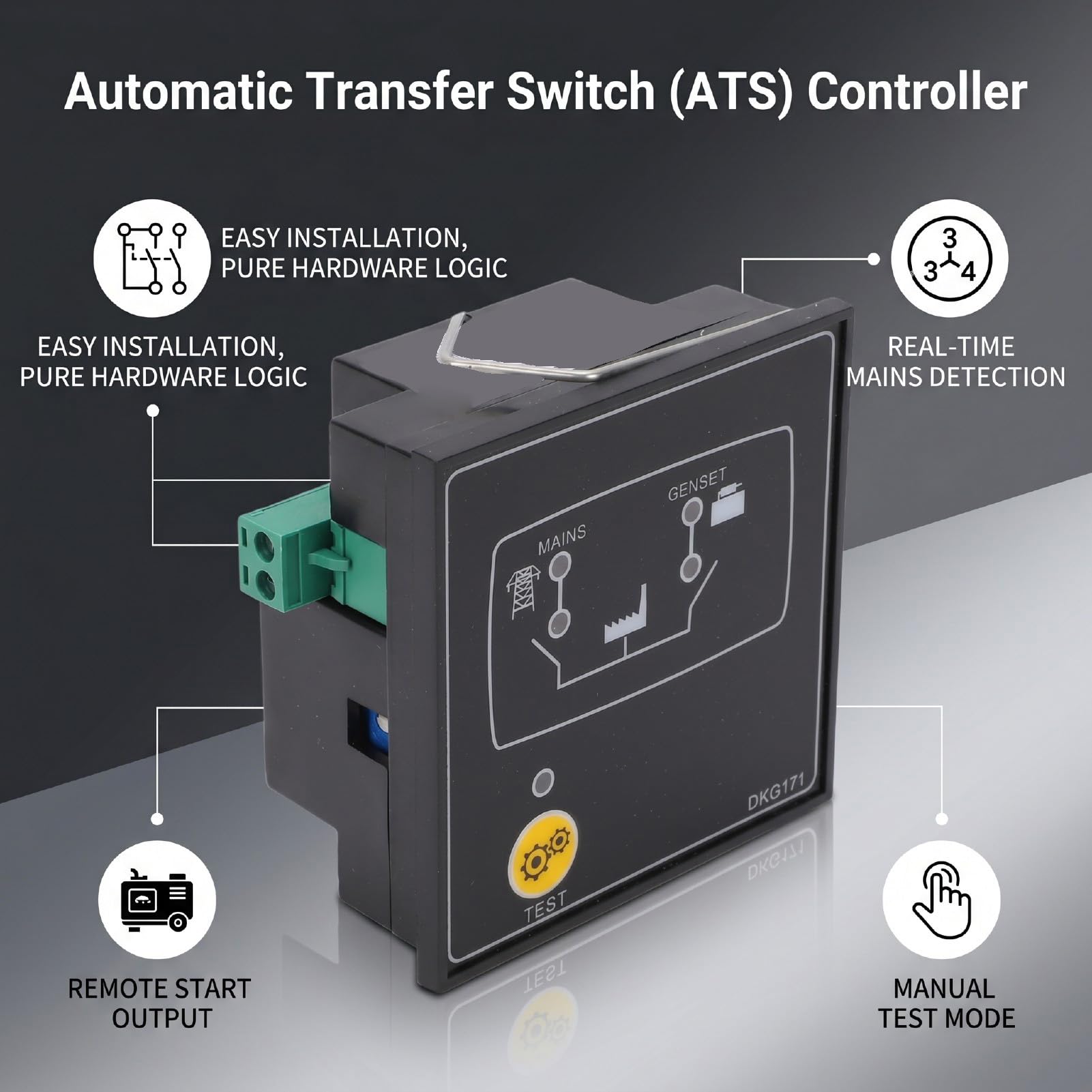 Controlador de Generador con Pantalla LED Ajustable para Aplicación de Interruptor de Transferencia Automática, Detección de Energía de Red Trifásica, Fácil Instalación para Uso Doméstico e