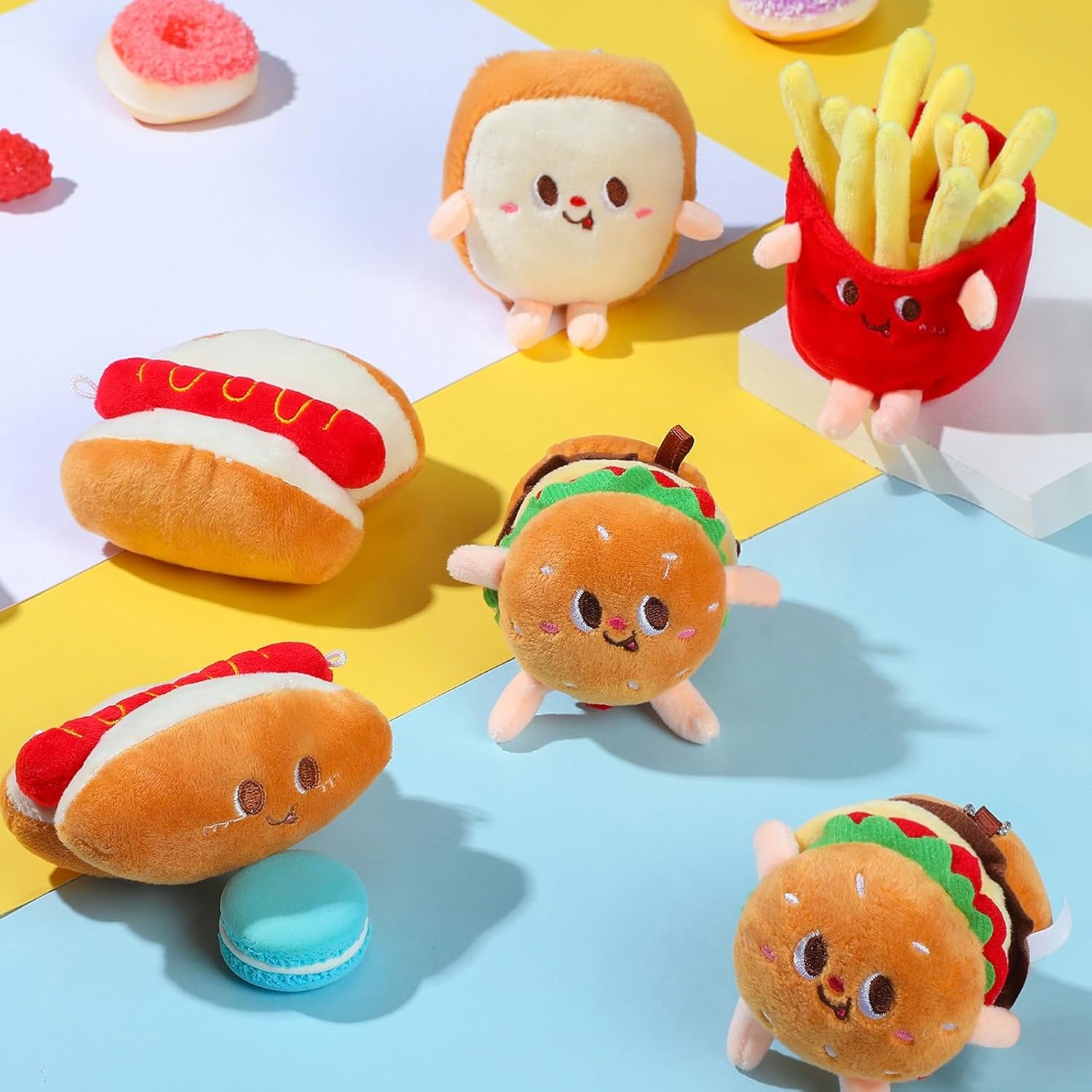 Aoriher 10 Pcs Food Plush Toy Food Stuffed Animals Soft Simulation Hamburger Hot Dog French Fries Chicken Thigh Bread Plush Cute Small Keychain for Christmas Party Birthday Gifts Backpack