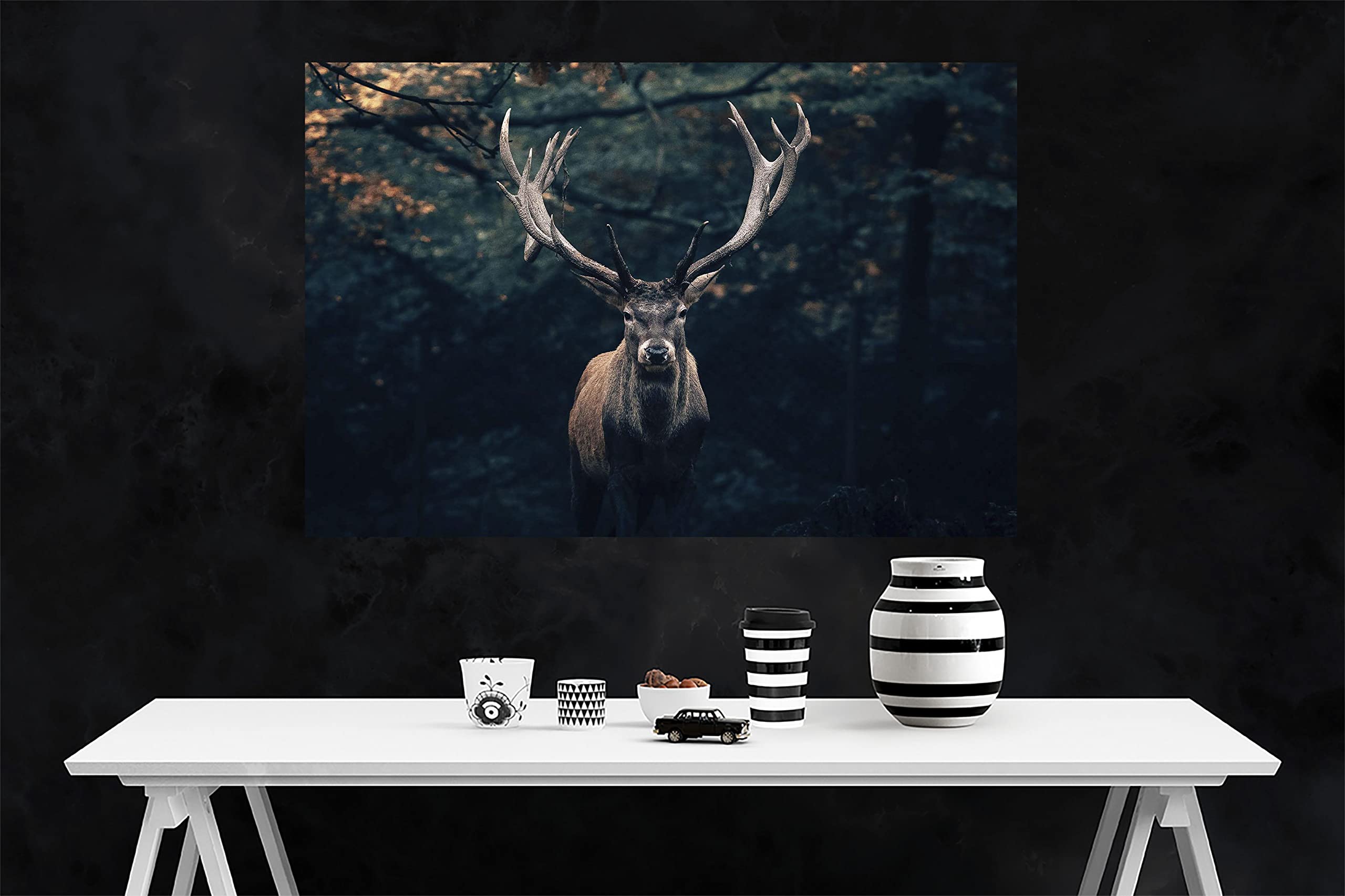 Quadro su tela con stampa di cervi della foresta da parete, per casa, ufficio, camera da letto, animali selvatici su tela con cornice, decorazione artistica moderna, 60 x 40 cm (61 x