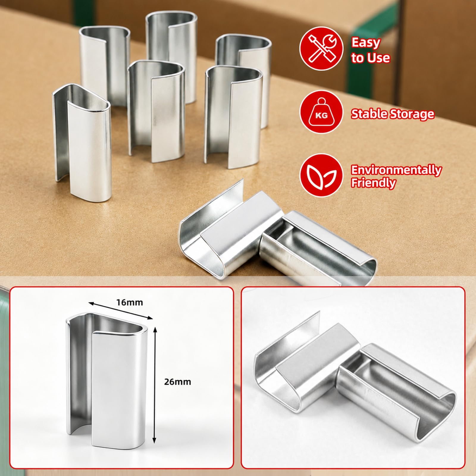 Set di reggiatura manuale con nastro in PET da 100 m, 100 clip, 20 paraspigoli, guanti, tenditori, per imballaggi in plastica PP/PET da 12-19 mm
