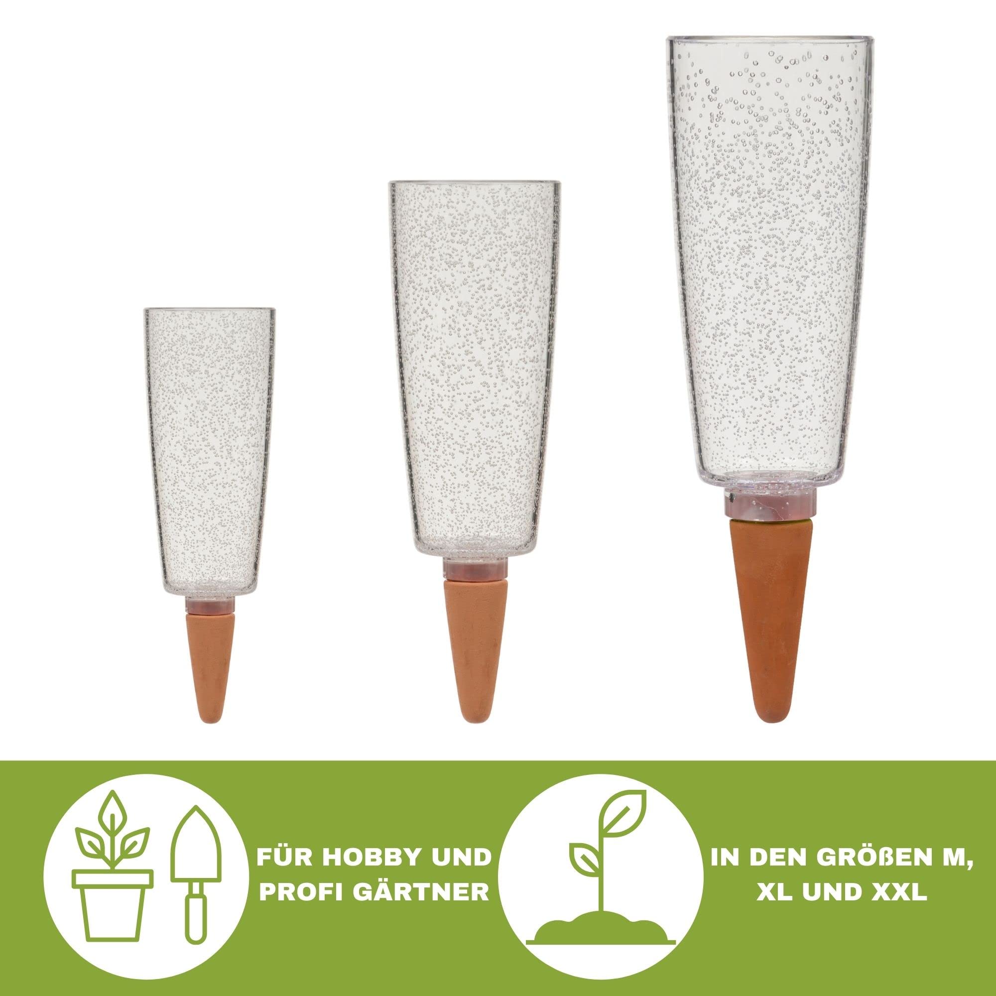 Scheurich Wasserspender Copa XXL | 4er Set Grün/Transparent | 1000 ml Füllmenge | Bewässerungskugel klein mit Ton Fuß | Wasserspender Pflanzen und Blumen Terrakotta Stiel