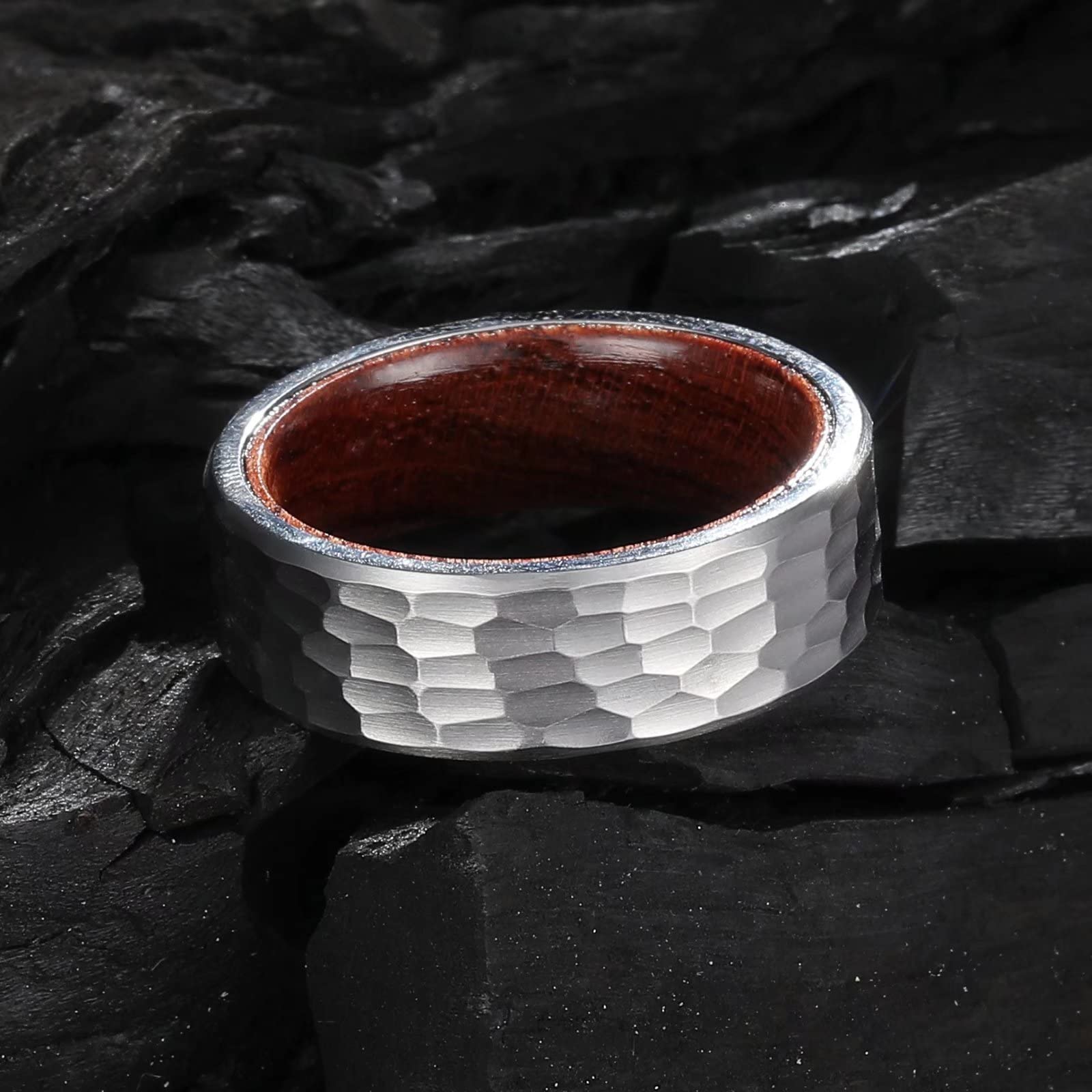 King Will Anillo de boda de titanio para hombre, 7-8 mm, anillo de titanio negro/plateado/dorado con incrustaciones de madera de koa/arce, anillo de boda de madera para hombres y mujeres, ajuste