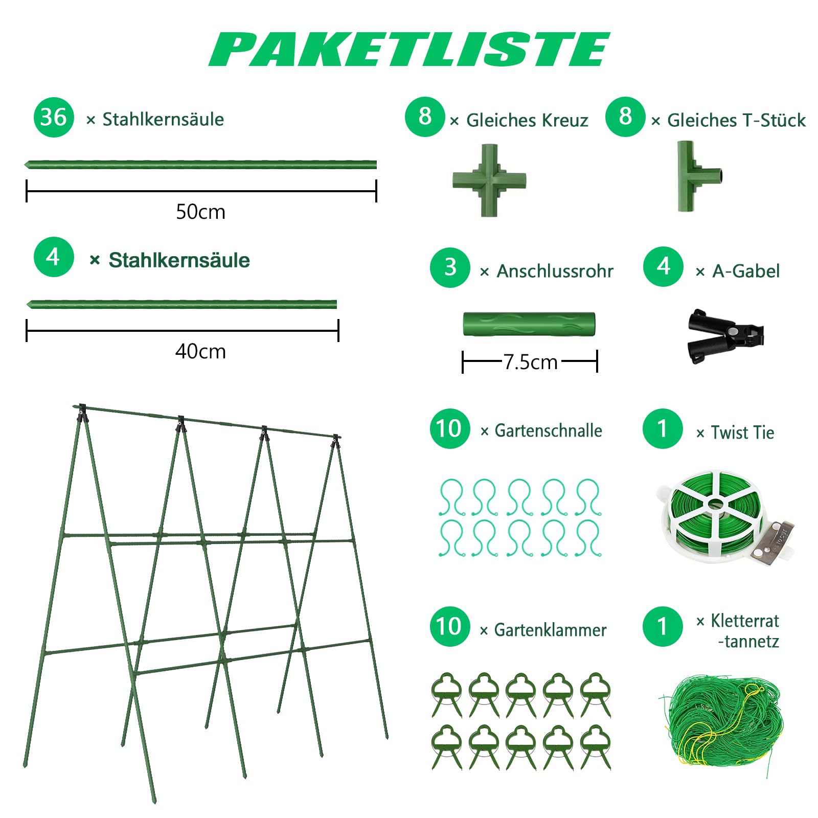 SUNYRISY Gurke Rankhilfe, Rankgitter mit Netz Pflanzenhalter für Gurke, Rankhilfen für Kletterpflanzen, Tomaten Rankhilfe, Pflanzenstütze für Blumen & Nutzpflanzen, 150 cm Lang, Grün