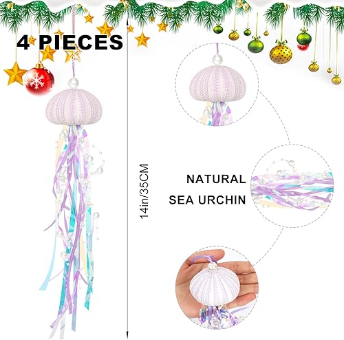 Miniatura 3 de 4 piezas de medusas decorativas para fiestas temáticas de sirena y decoraciones de fiesta bajo el mar, manualidades naturales de erizo de mar hechas