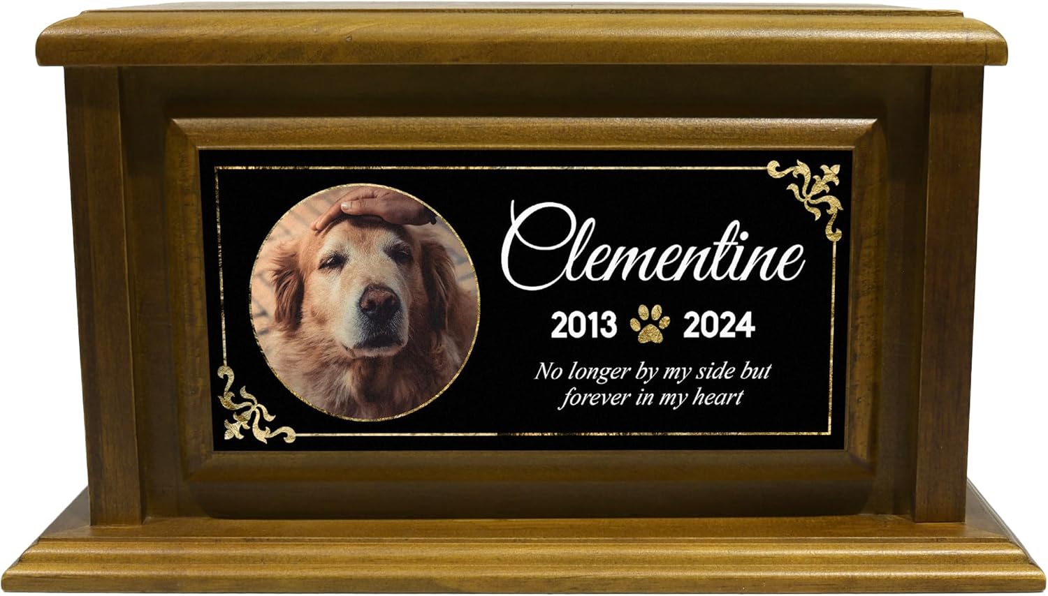 250lbs Personalized Pet Urns Made of Solid Pine Wood, Custom Urn Box for Dog Ashes, Large Burial and Cremation Urns for Dog Memorial, Warm Walnut Color (Design 14)