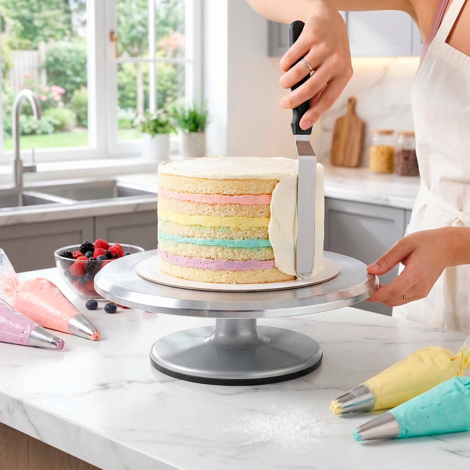 QWORK® Plateau tournant à gâteau, Ø30cm presentoir gateau aluminium, pour pâtisserie, glaçage