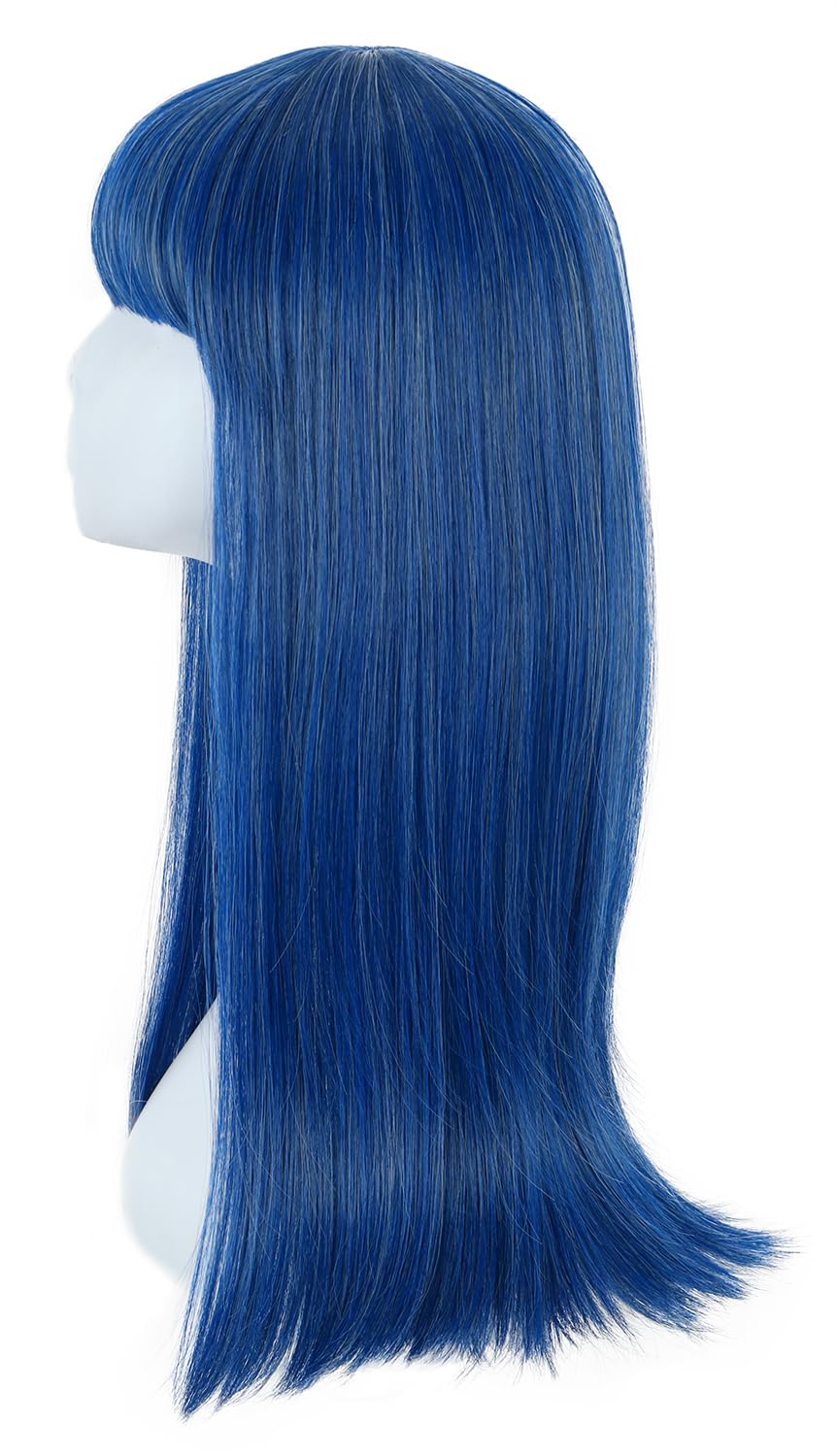 karlery Women Adult Long Straight Blue Wig with Bangs Halloween Cosplay Party Costume Wig - Image 3