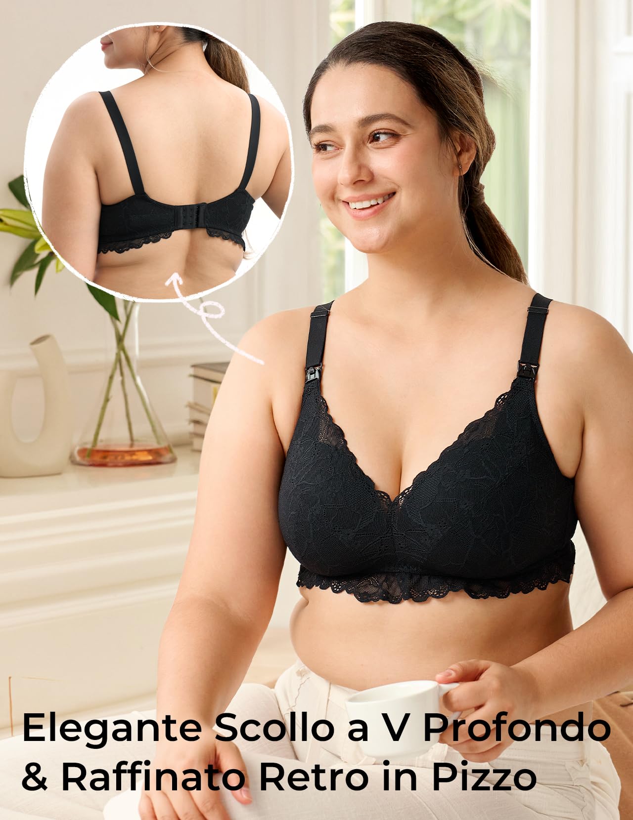 momcozy Reggiseno Allattamento in Pizzo, Senza Ferretto, Imbottito, Scollo a V, per Gravidanza e Allattamento, Morbido e Confortevole