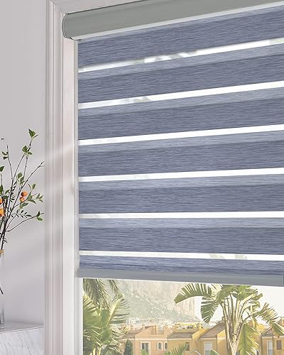Miniatura 2 de Persilux Persiana enrollable opaca y traslúcida, cebra, 31 pulgadas de ancho x 64 pulgadas de alto, gris oscuro, filtro, privacidad, día, noche,