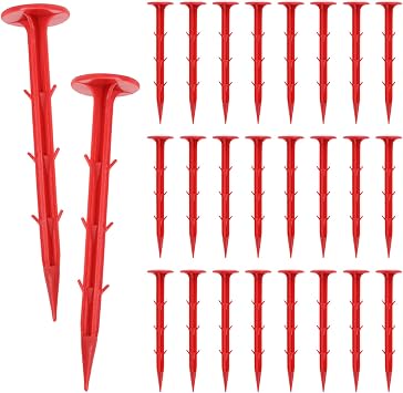 40Pcs Low Profile Survey Stakes, 6.3 Inch Red Garden Property Line Marker Stakes Unbreakable Anchors Spikes for Patios, Gardens, Lawn Edges, Paver Landscape Fabric Tarps Weed Barriers