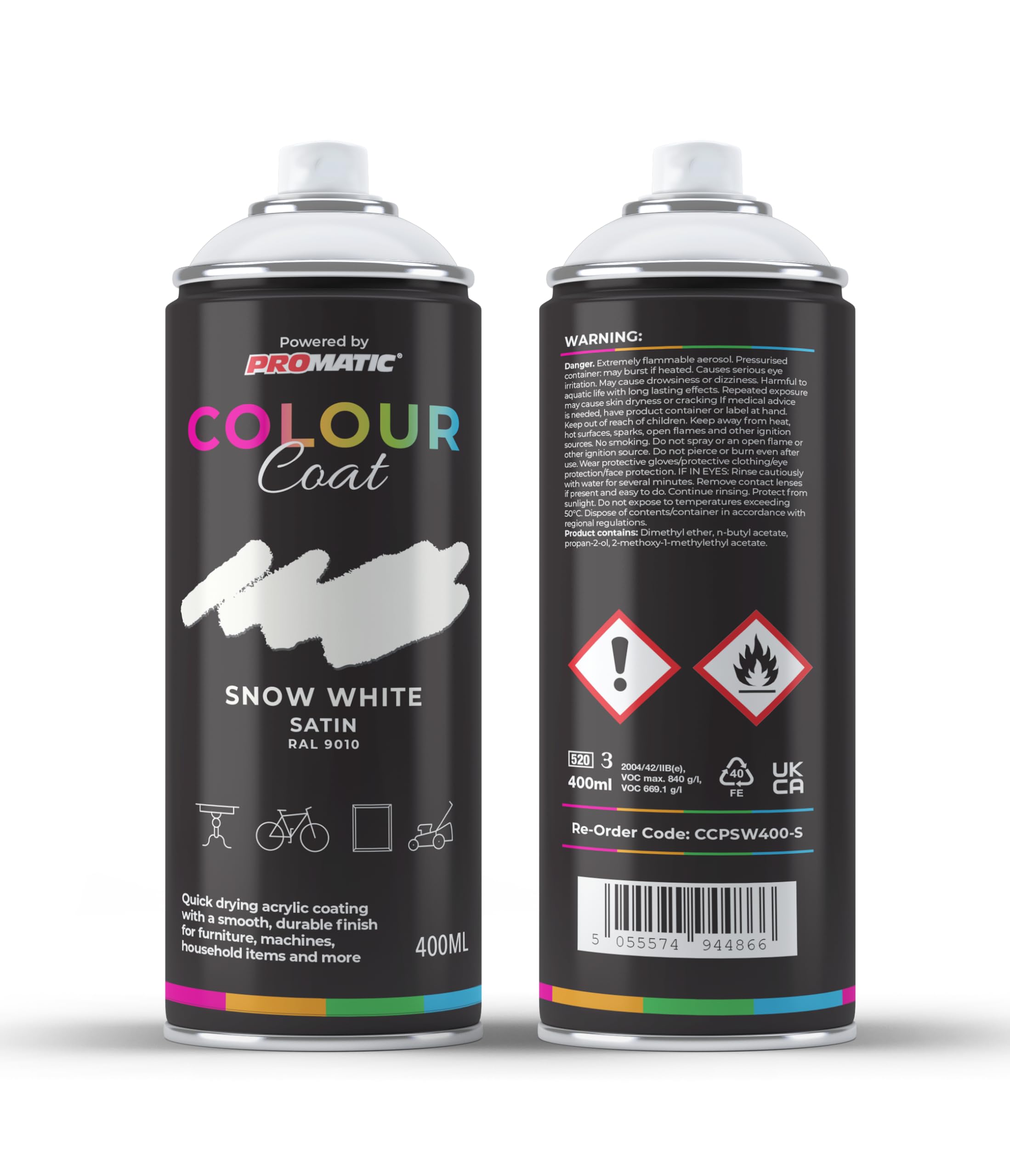 Promatic Colour Coat Snow White Ral 9010 Satin 1K Acrylic Paint 400Ml from B&Q