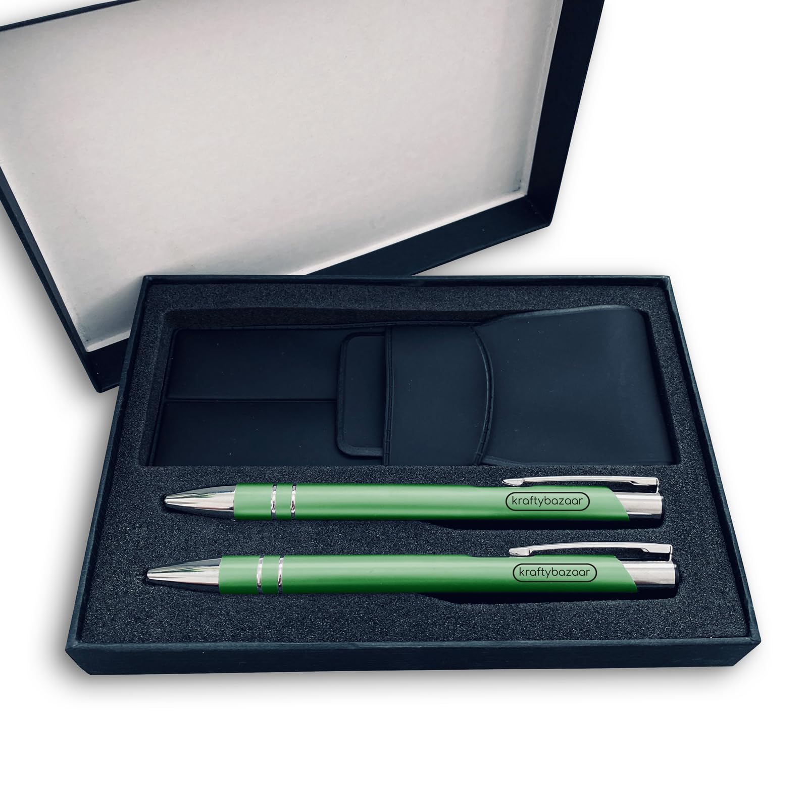 Set of 2 Green Personalised pens - Custom printed Metal ballpoint pen with text and/or logo - Anniversarry Gift, Graduation or Teacher gift, Hen Party gift