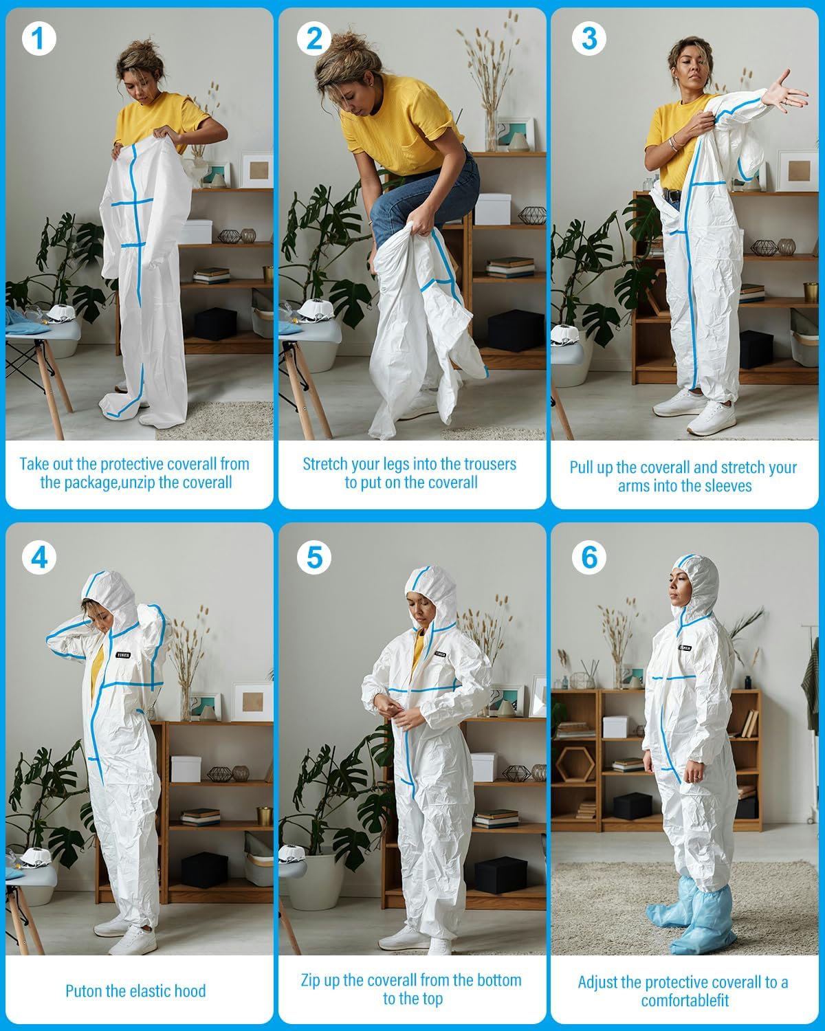 Hazmat Suit Disposable Coverall | Full Body Painters Suit in 7 Sizes with Multiple Specifications for Men & Women - X-Large, With Blue Seal Tape, 1 - Image 5