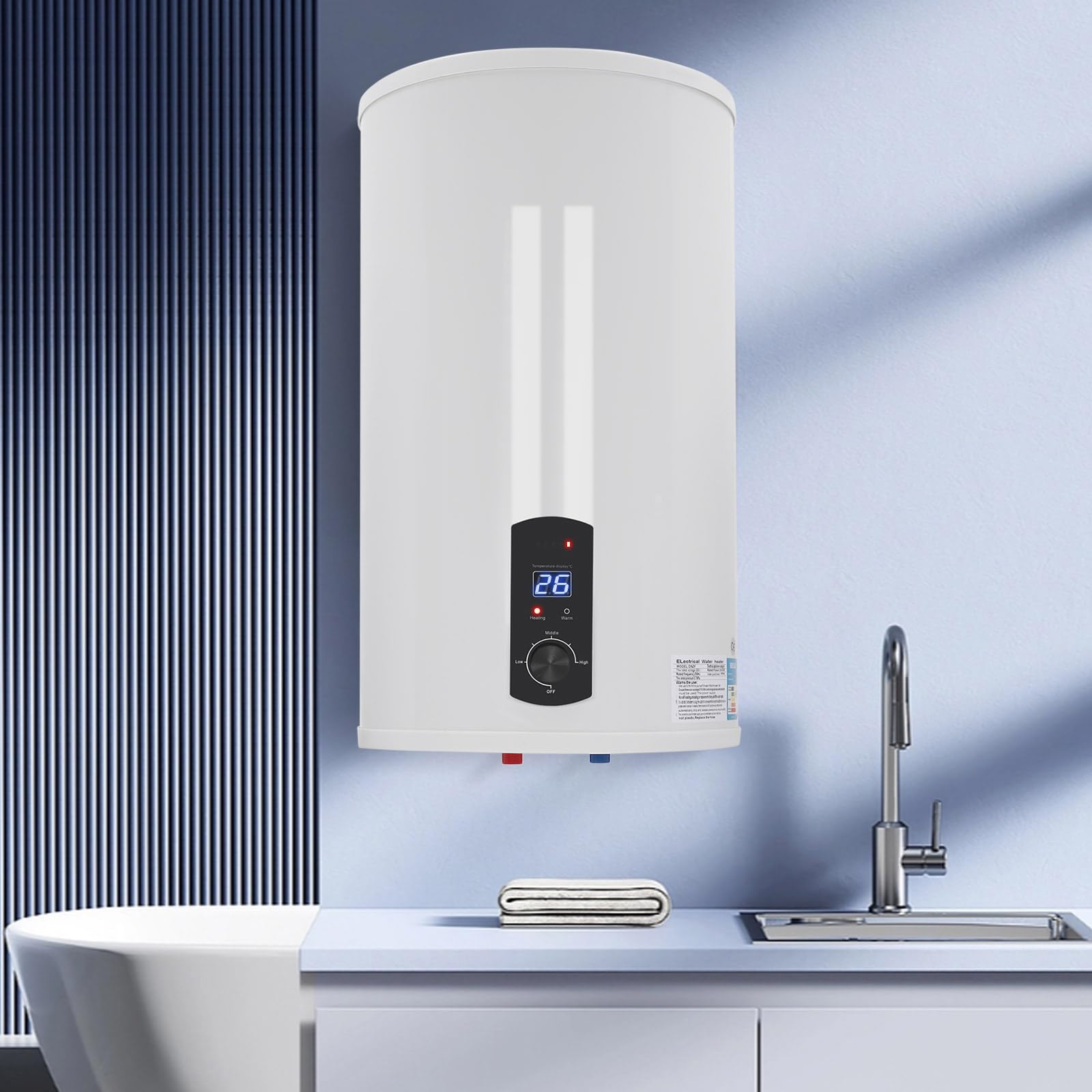 Scaldabagno elettrico, scaldabagno 230 V, scaldabagno istantaneo per doccia e cucina 2000 W, scaldabagno verticale 70 litri, IPX4, per cucina, bagno, ripostiglio, garage