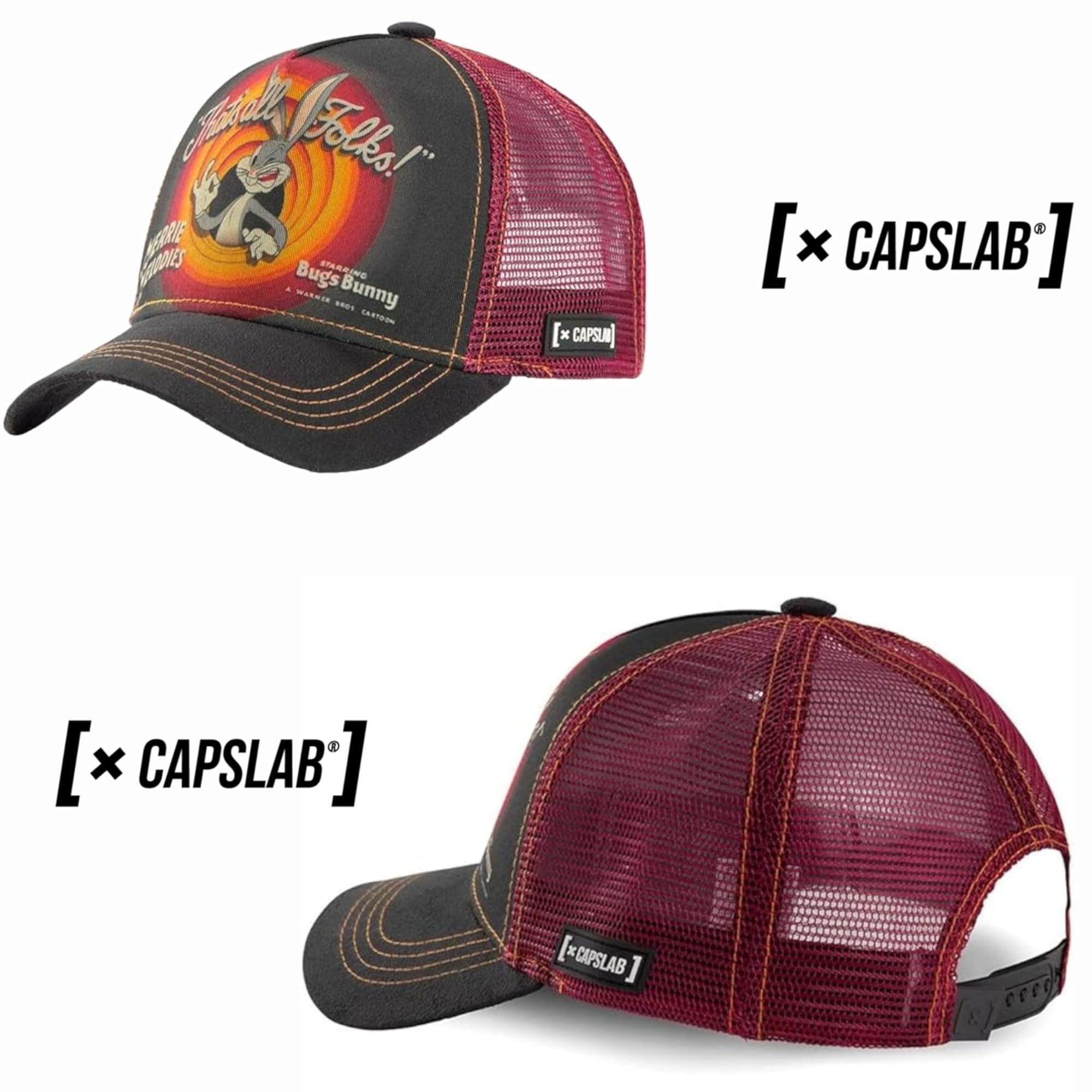 Capslab Casquette Looney Tunes Bugs Bunny Gris Filet Rouge