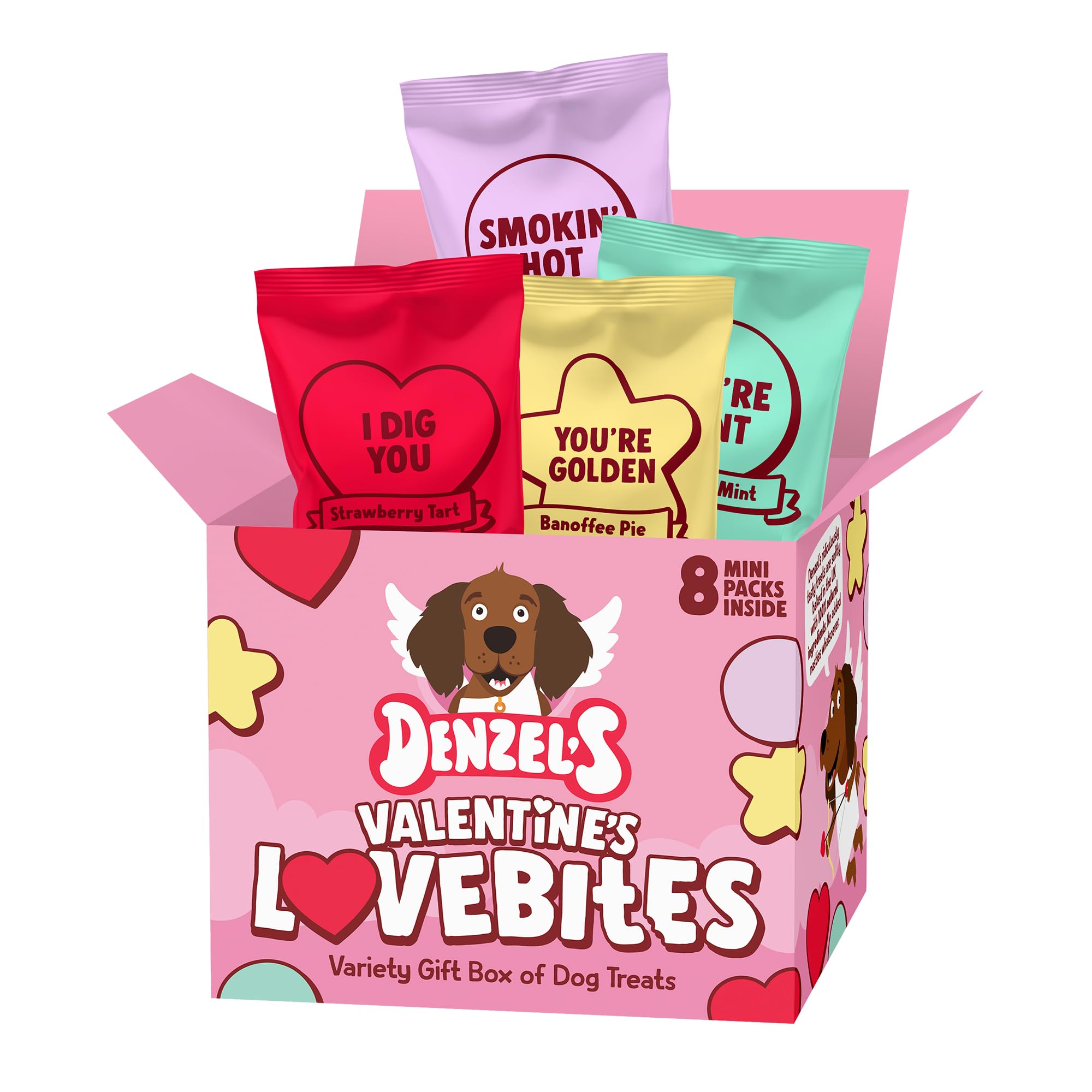 Denzel’s Valentines Dog Treats - Love Bites Variety Box of Dog Treats - Valentine’s Gift Box for Dogs