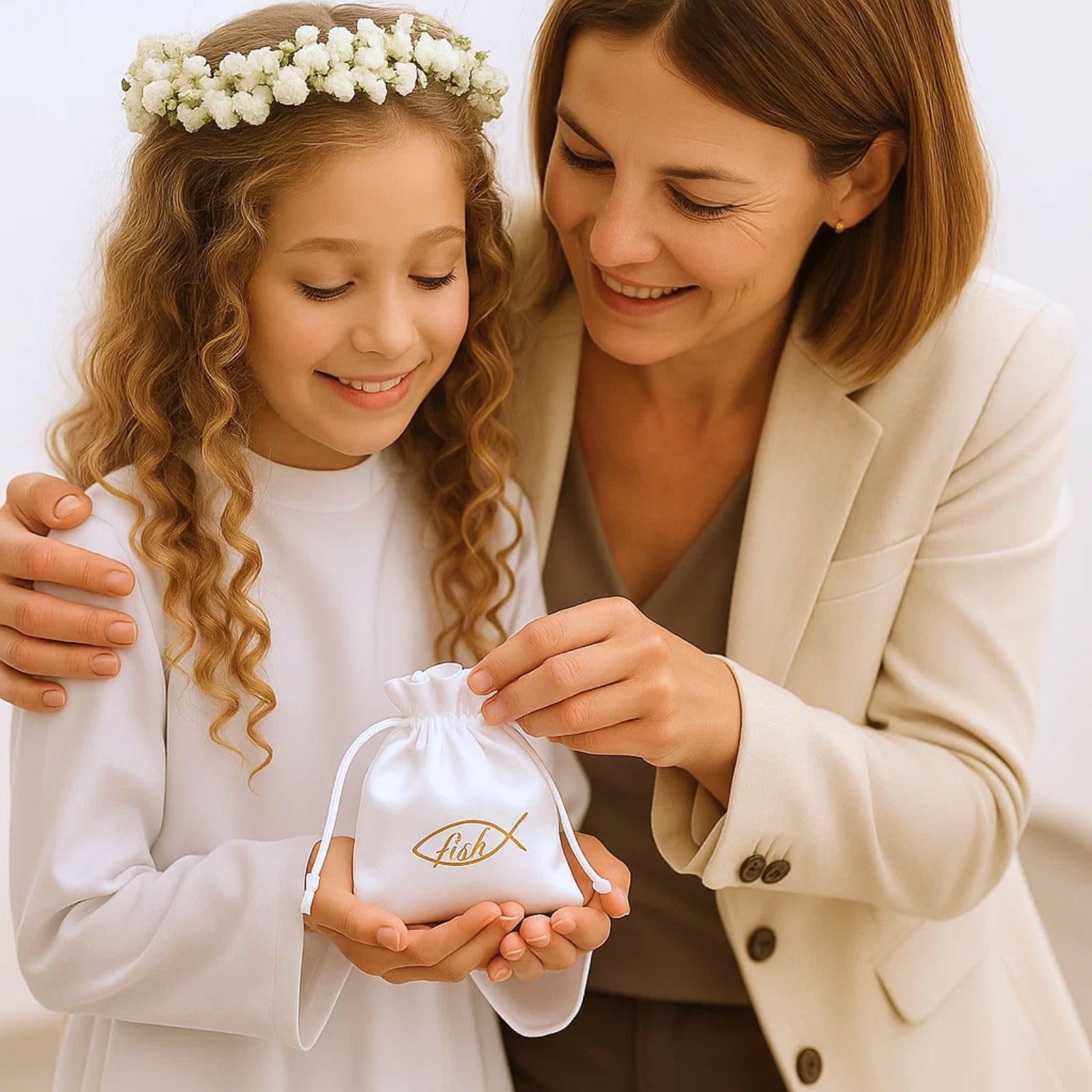 fish Cadena de plata de ley 925 para niños, colgante de cruz, longitud ajustable, estuche para regalo para niños pequeños