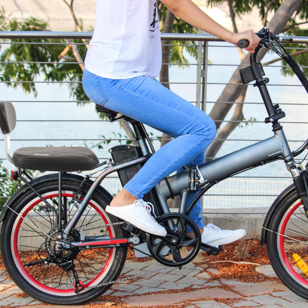 Lurrose Set Cuscino Sella Bici Posteriore Spugna Pelle Metallo | Bici Pieghevole e Bici da Strada, Comfort di Seduta, per Passeggero e Persone