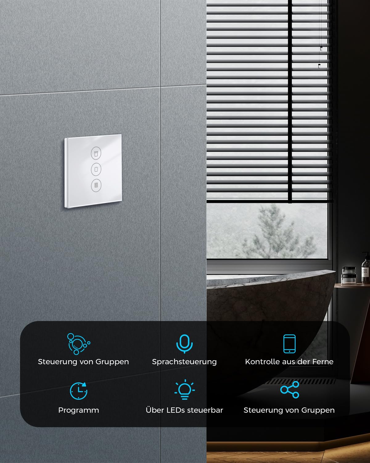 Wlan Rolladenschalter mit Prozentfunktion Kompatibel mit Alexa/Google Home/Smart Life, Smart Jalousien Rolladensteuerung Benötigt Nullleiter 4PCS