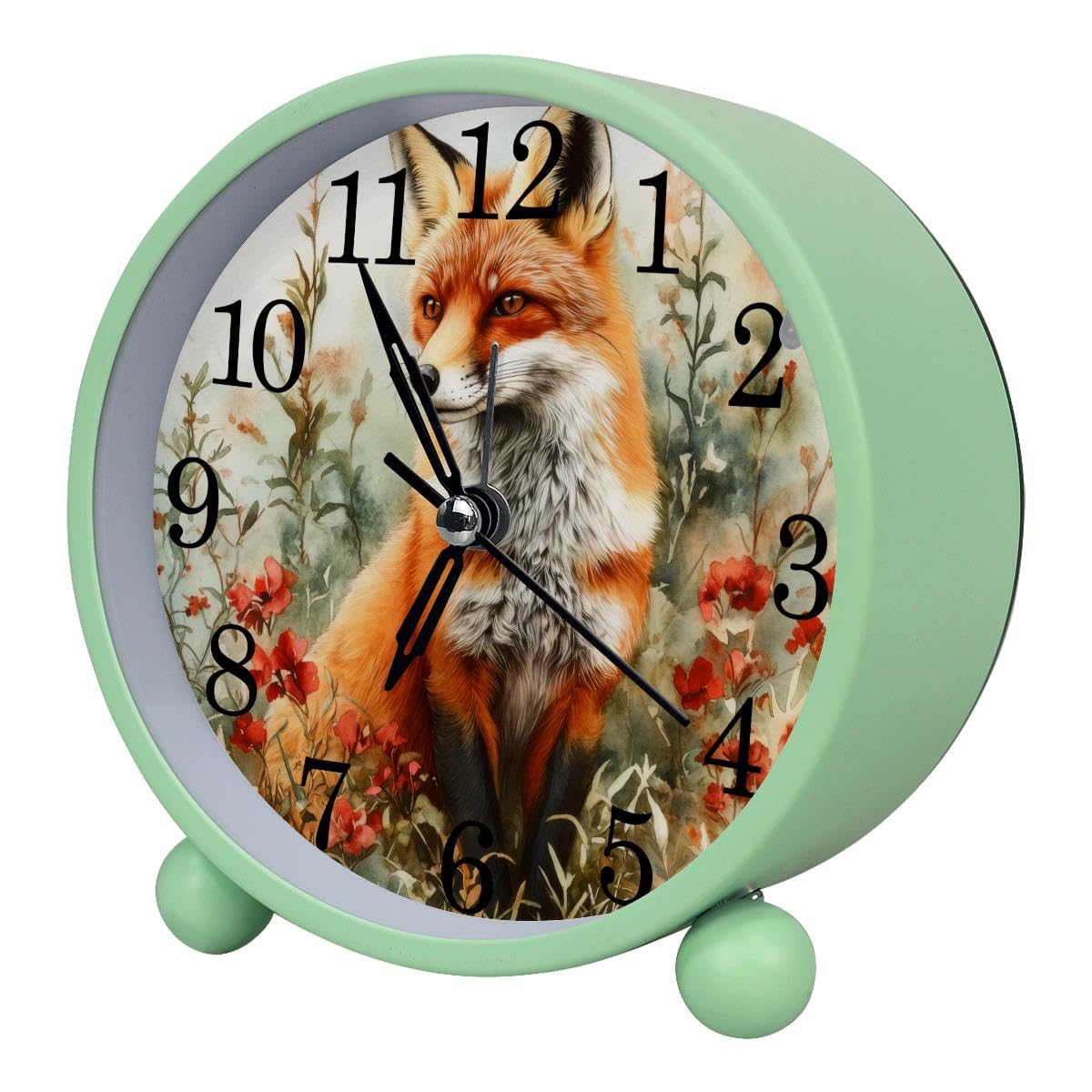 Luoweisi Alarm Clock Fox Flower, Silent Non-Ticking with Night Light
